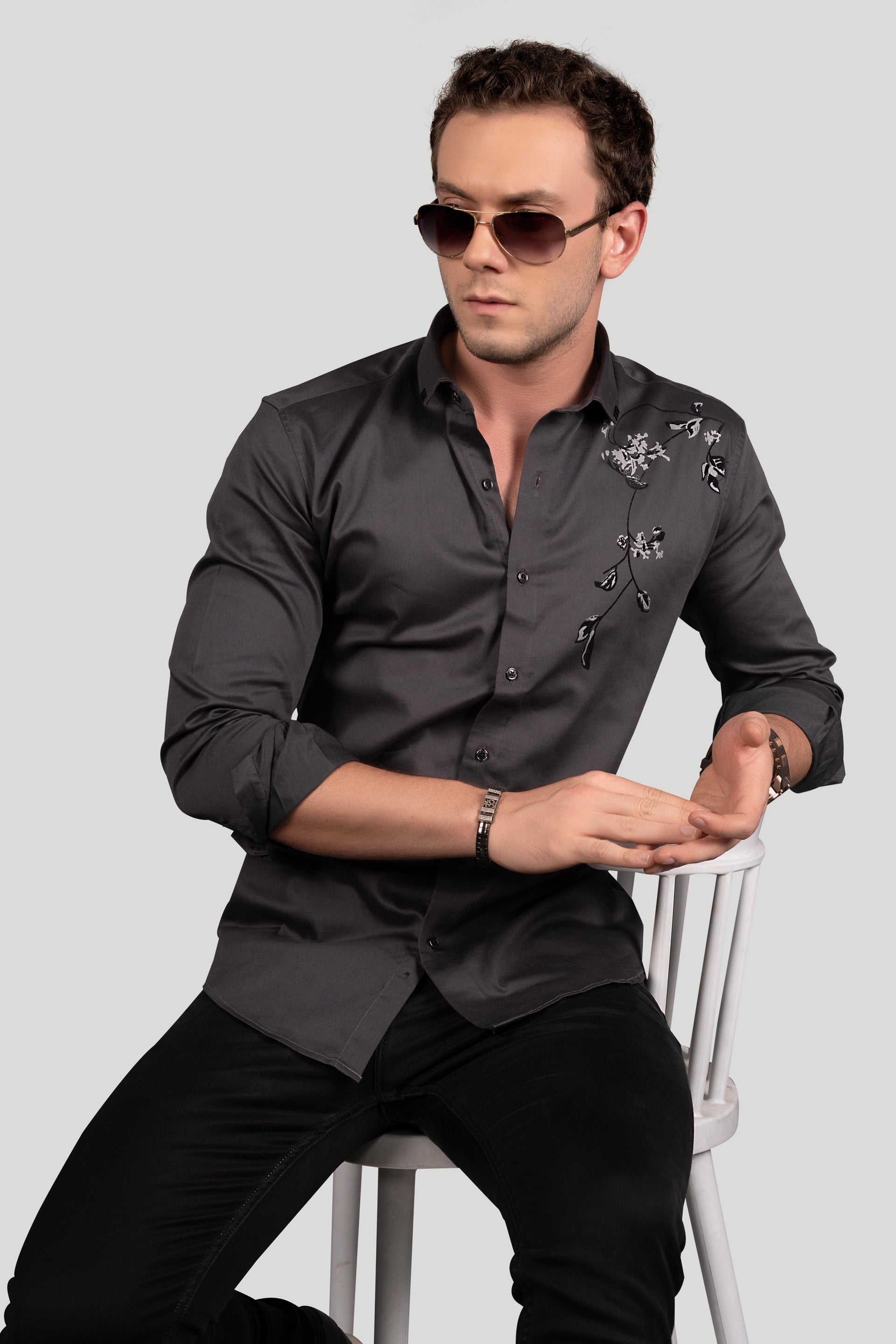 DUTTON BLACK DESIGNER SHIRT