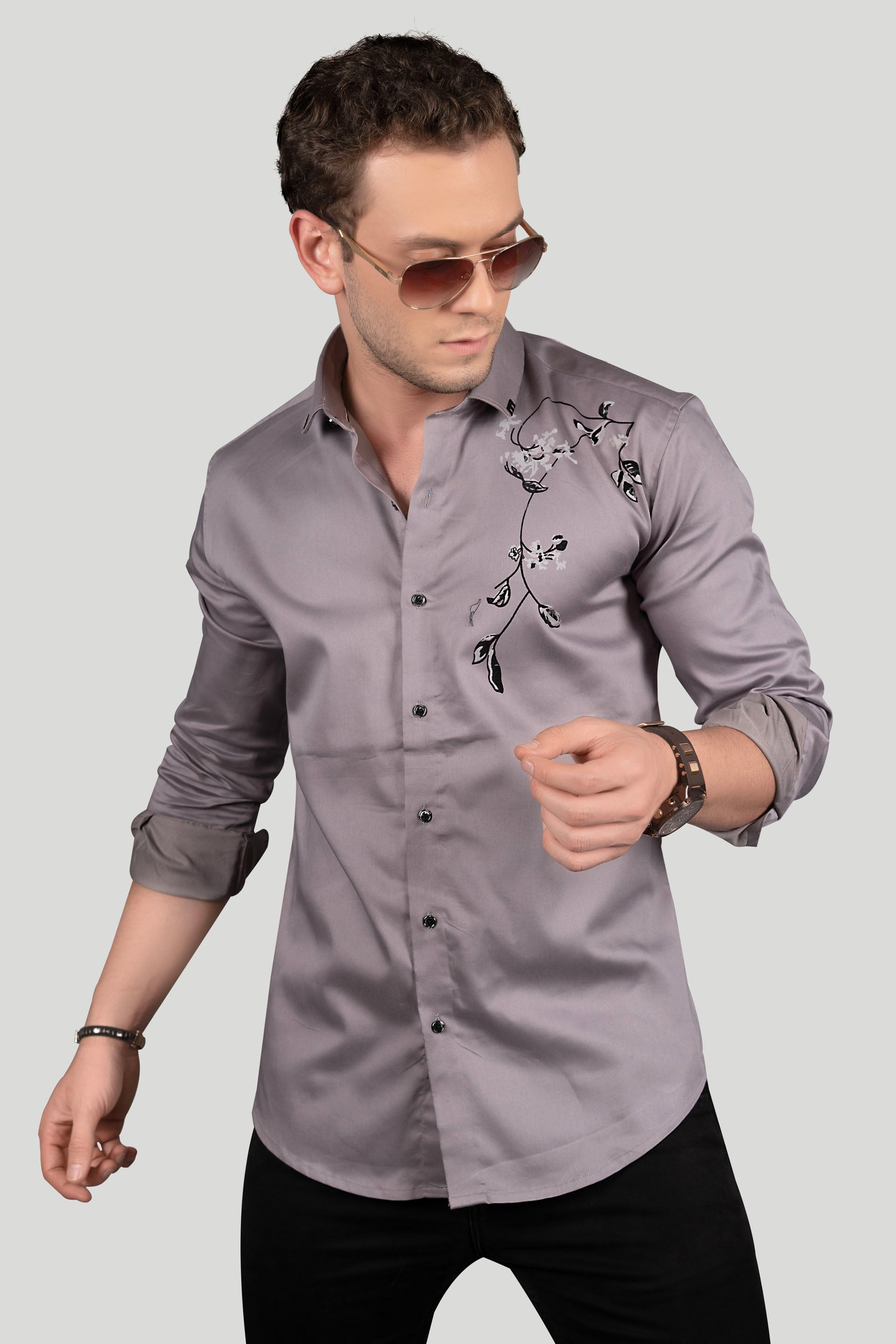 EDDIE DARK GREY DESIGNER SHIRT