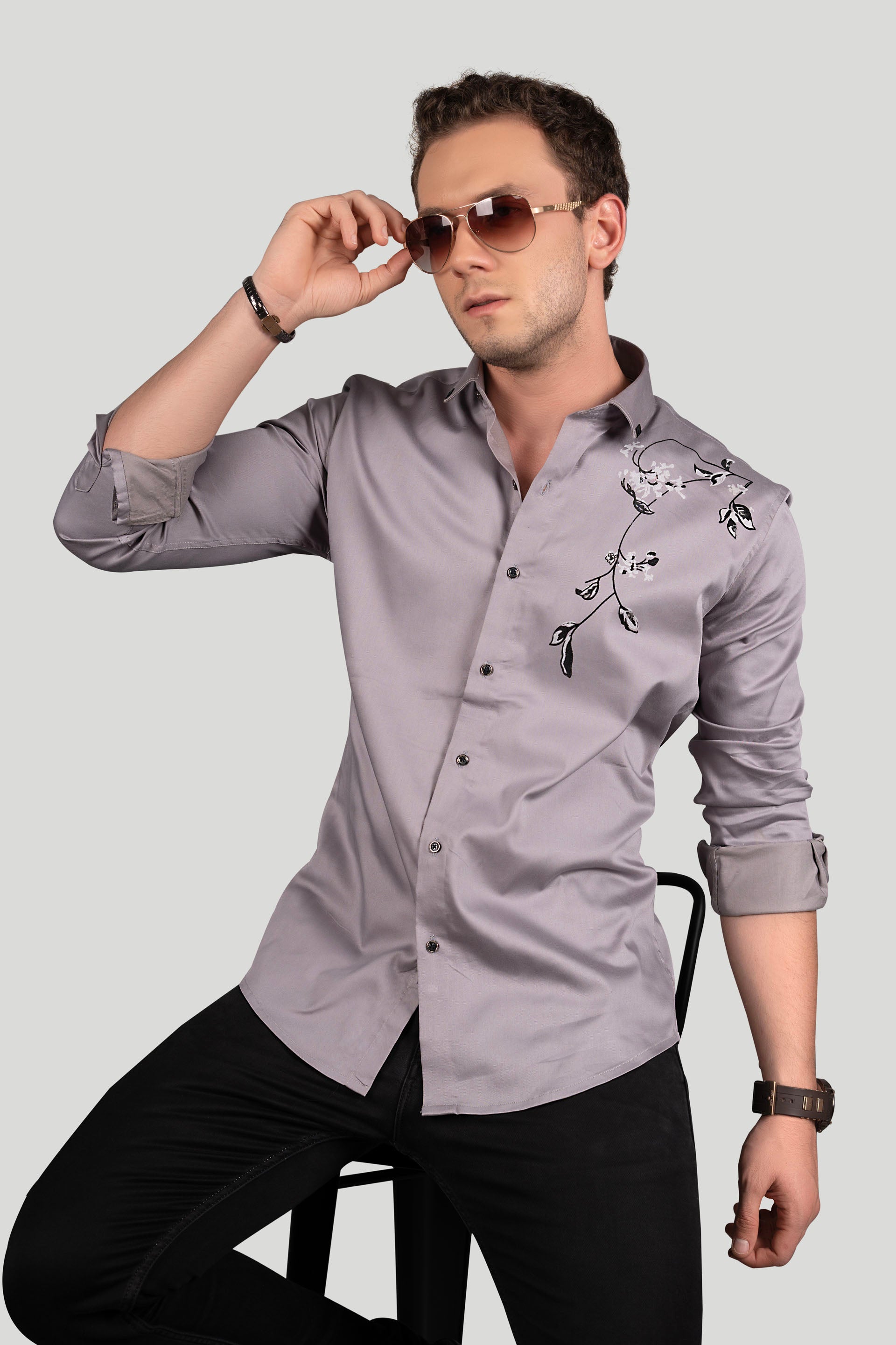 EDDIE DARK GREY DESIGNER SHIRT