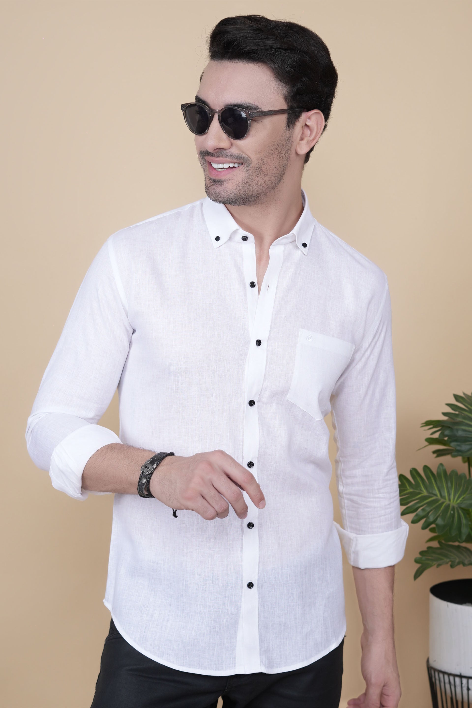 Valentin White Linen Solid Shirt