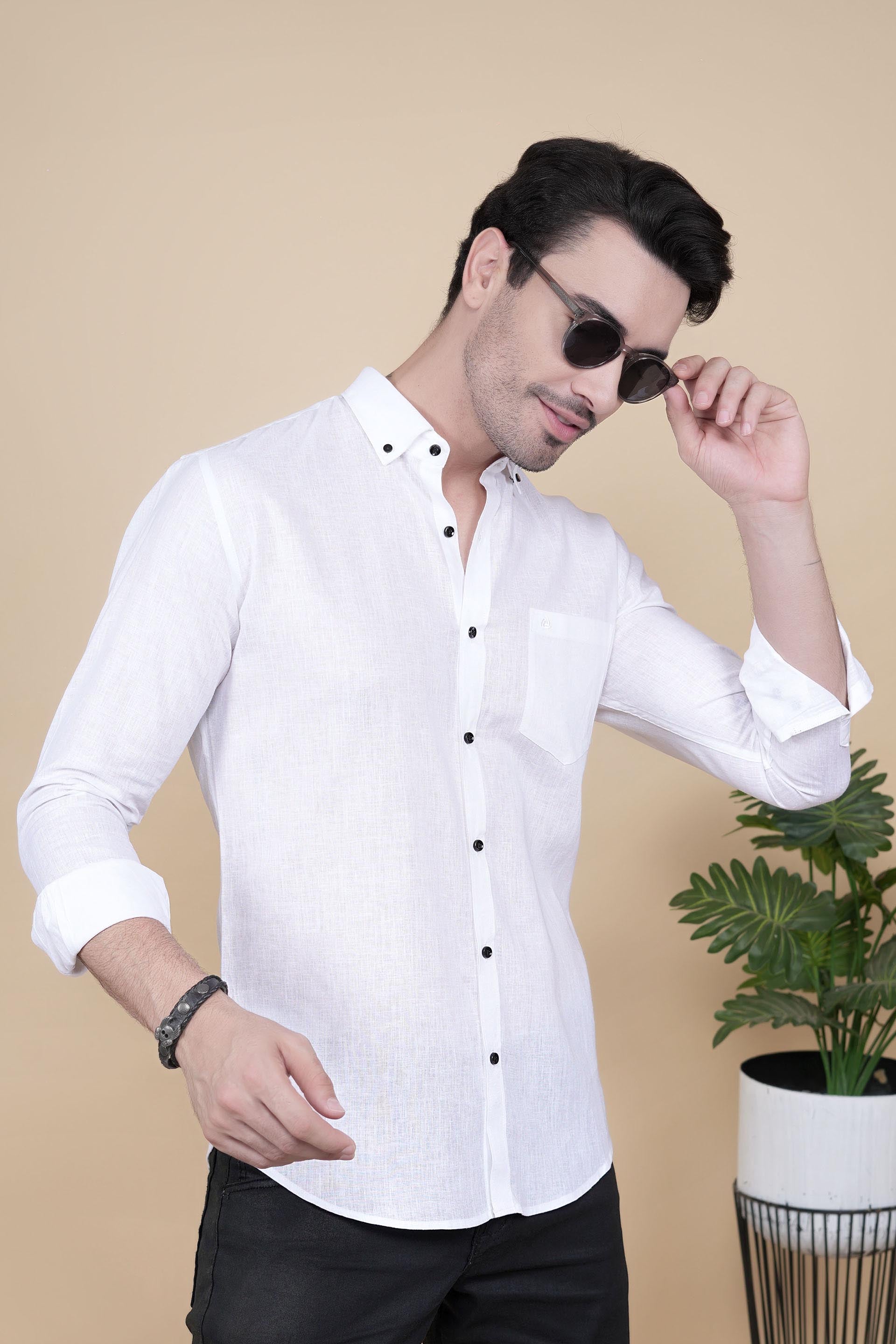 Valentin White Linen Solid Shirt