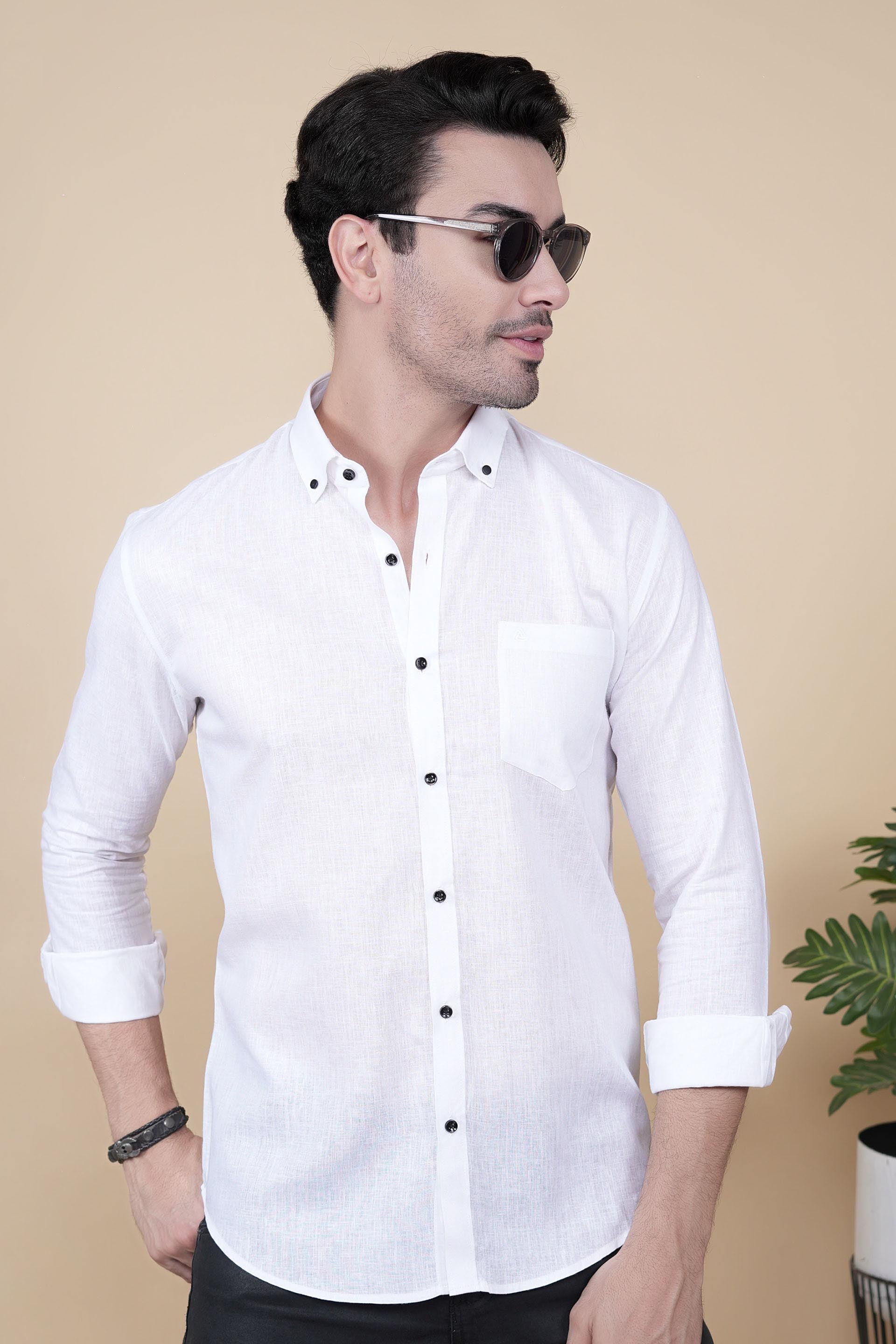 Valentin White Linen Solid Shirt