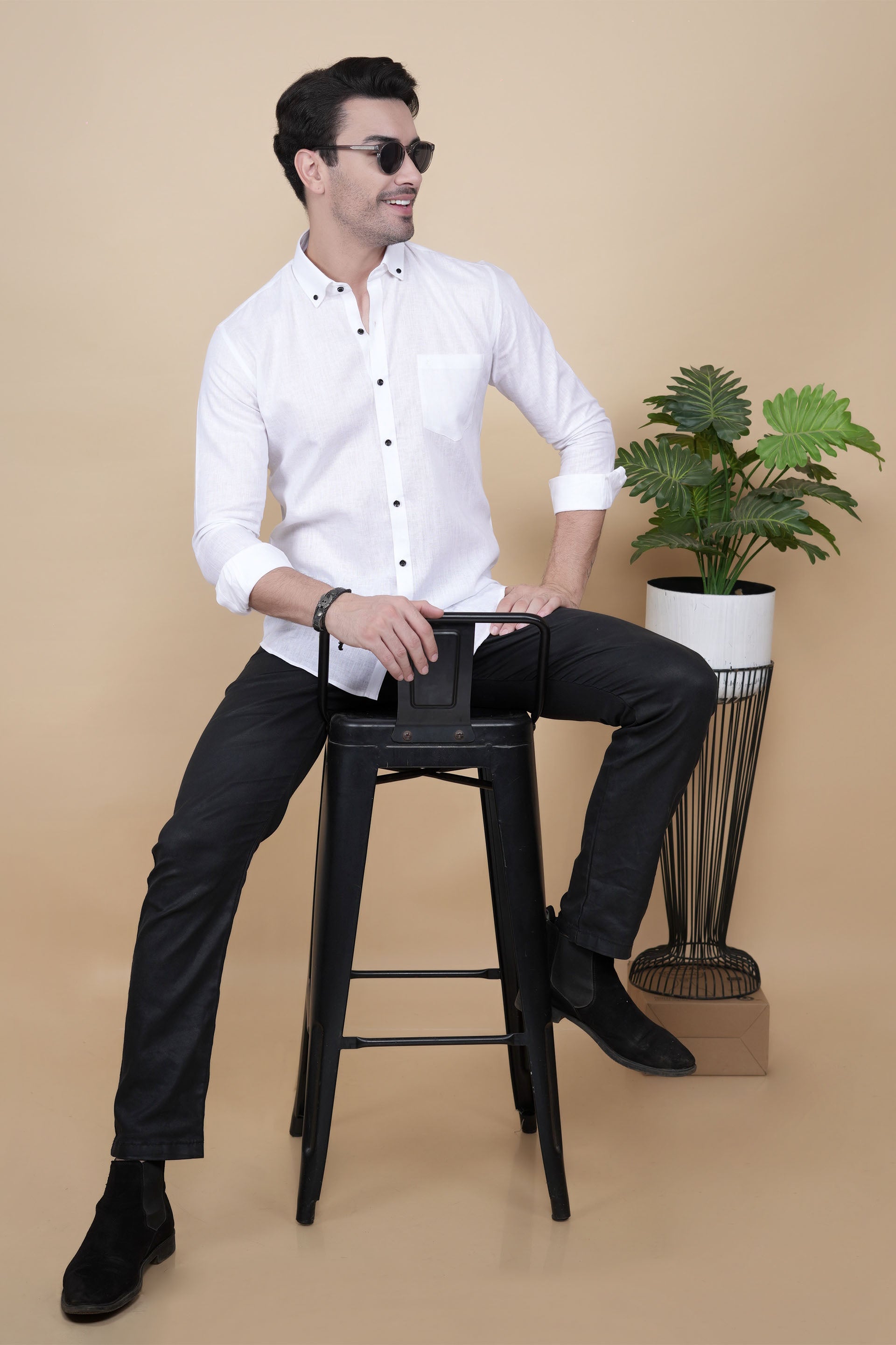 Valentin White Linen Solid Shirt