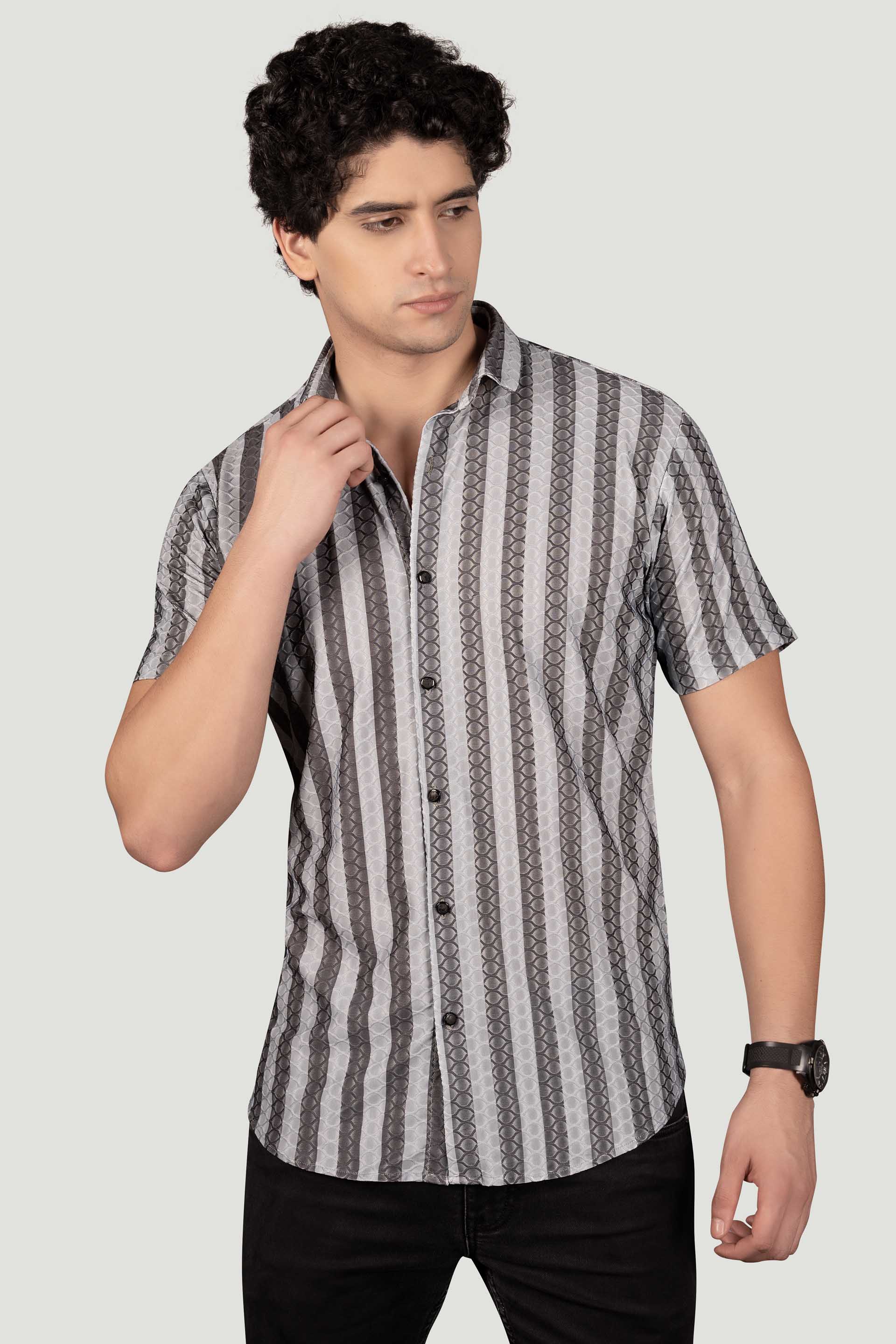 Dominic Grey Jacquard Stripes