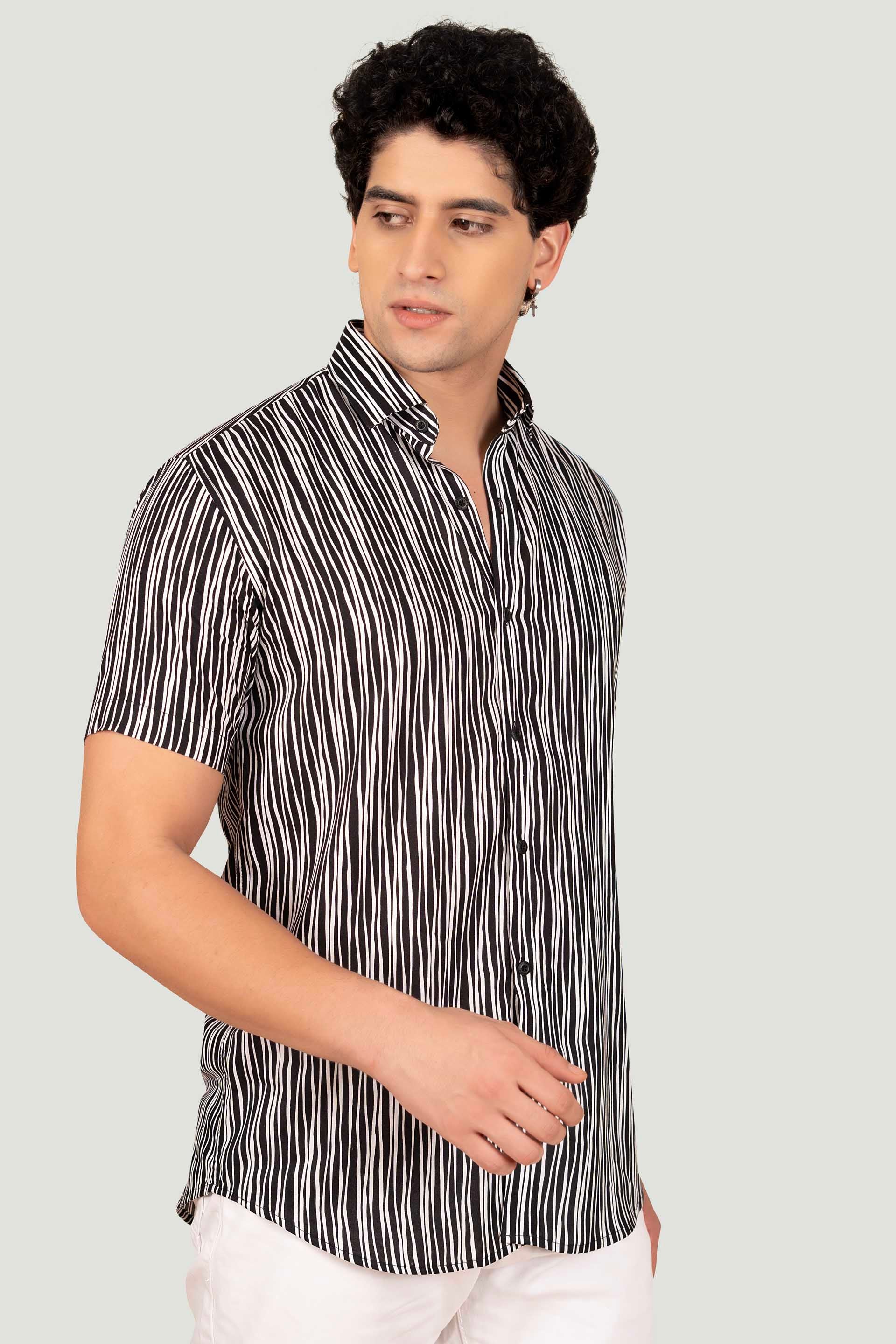 Lucas Black Viscose Stripes