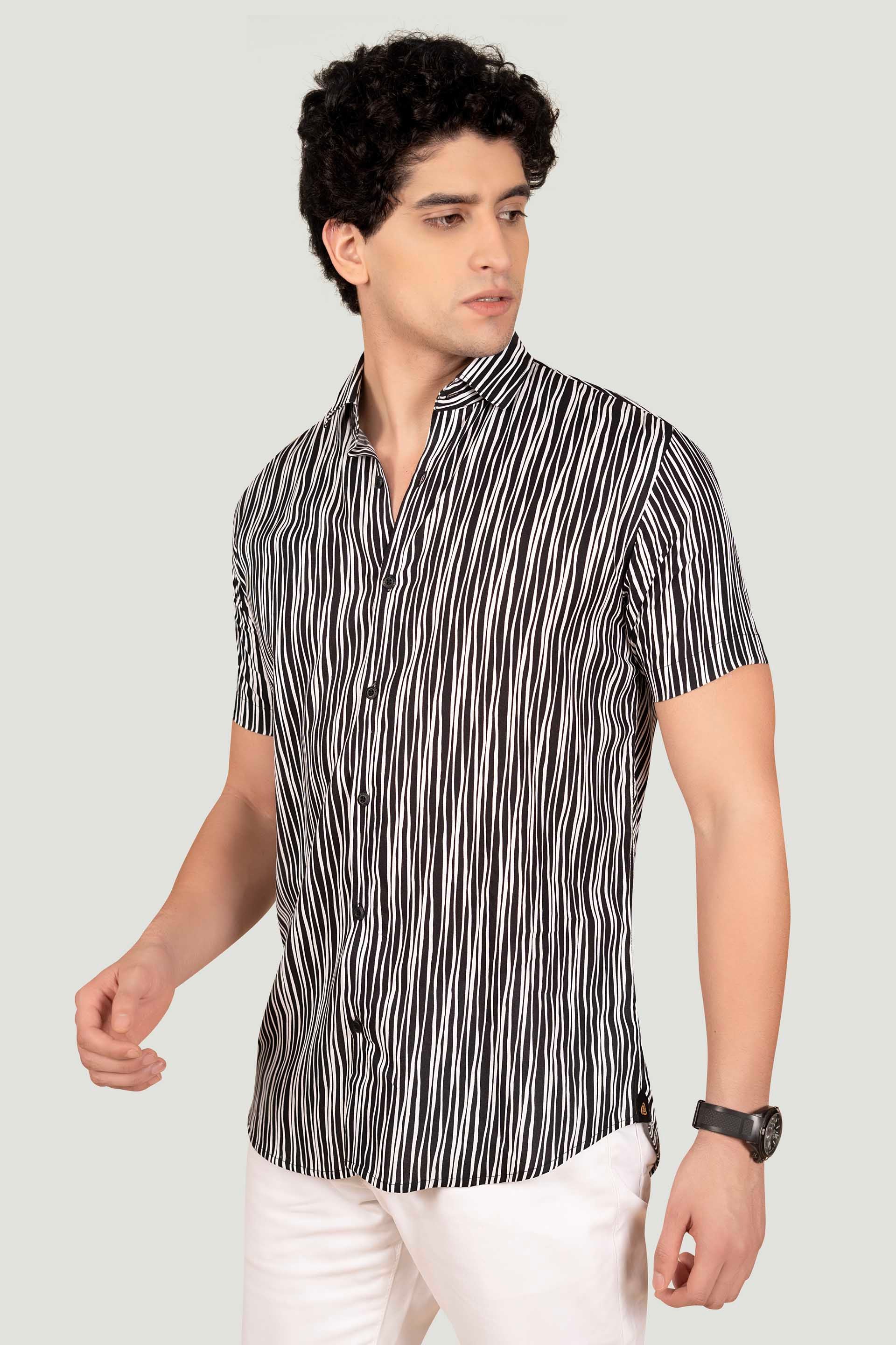 Lucas Black Viscose Stripes