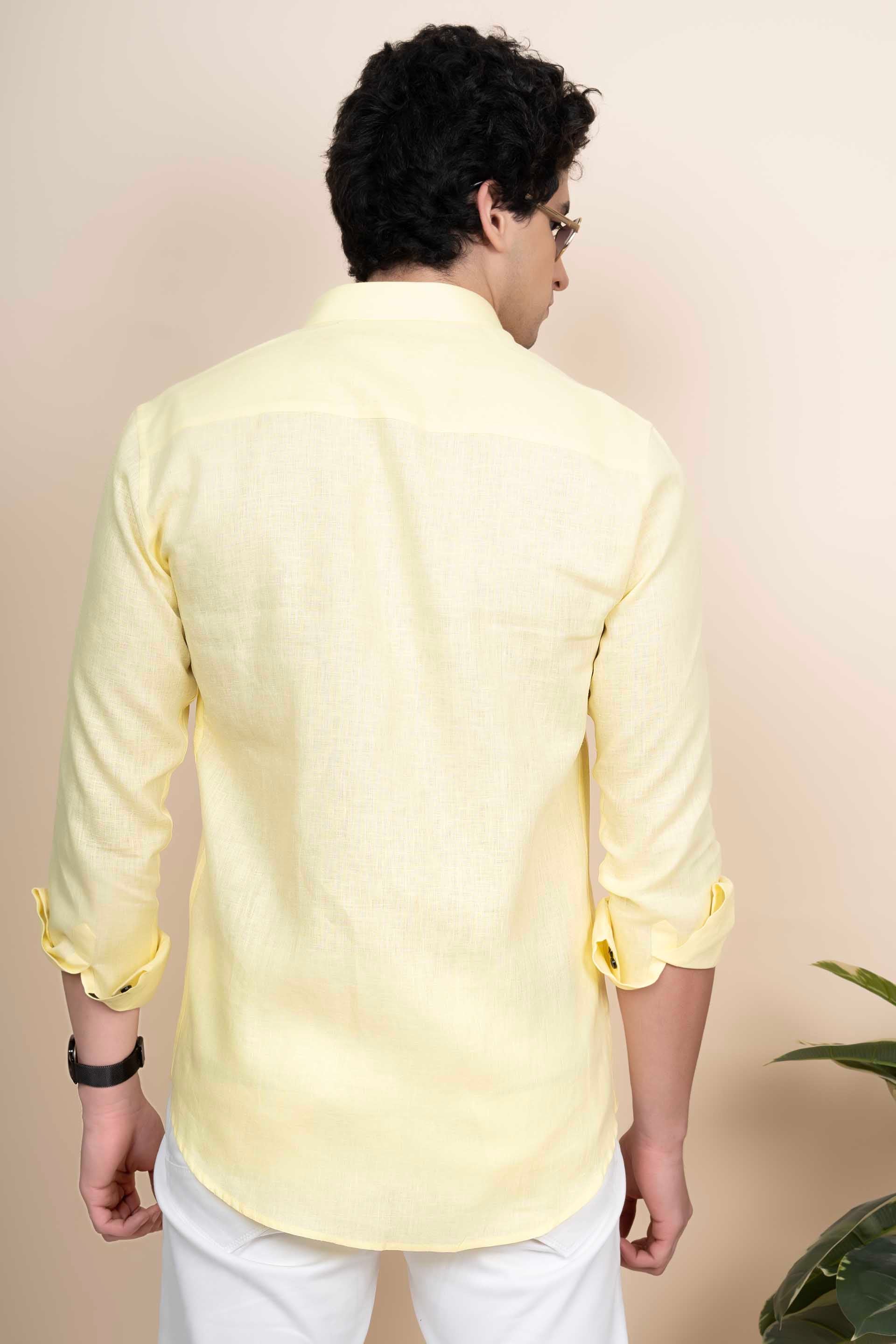 Isaac Yellow Pure Linen Embroidery