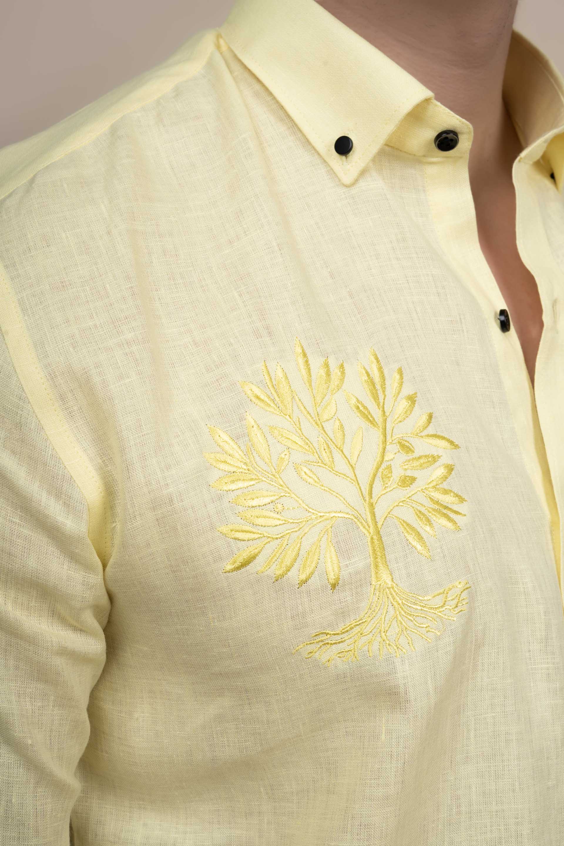 Isaac Yellow Pure Linen Embroidery