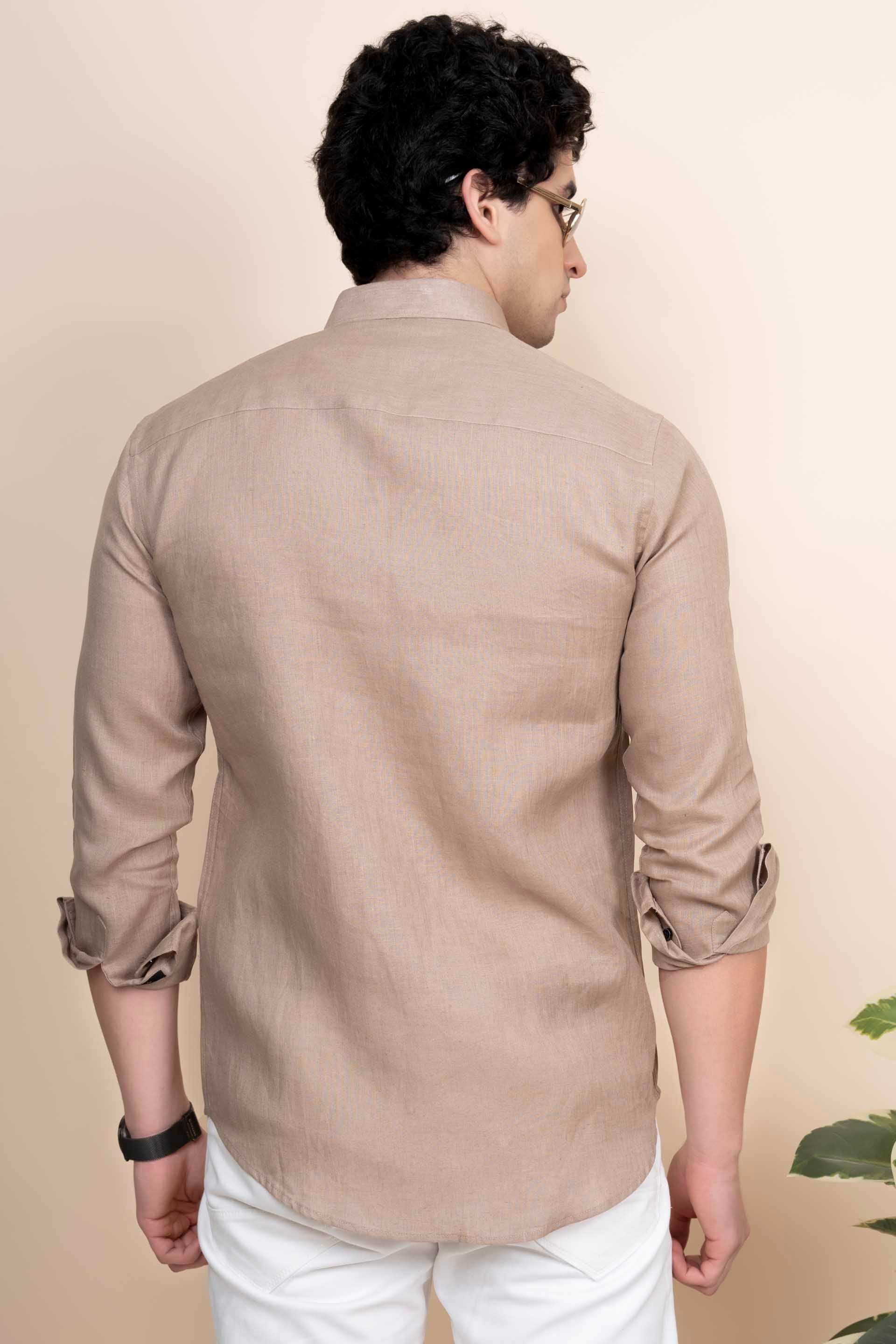 Dante Beige Pure Linen Shirt Embroidery