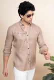 Dante Beige Pure Linen Shirt Embroidery