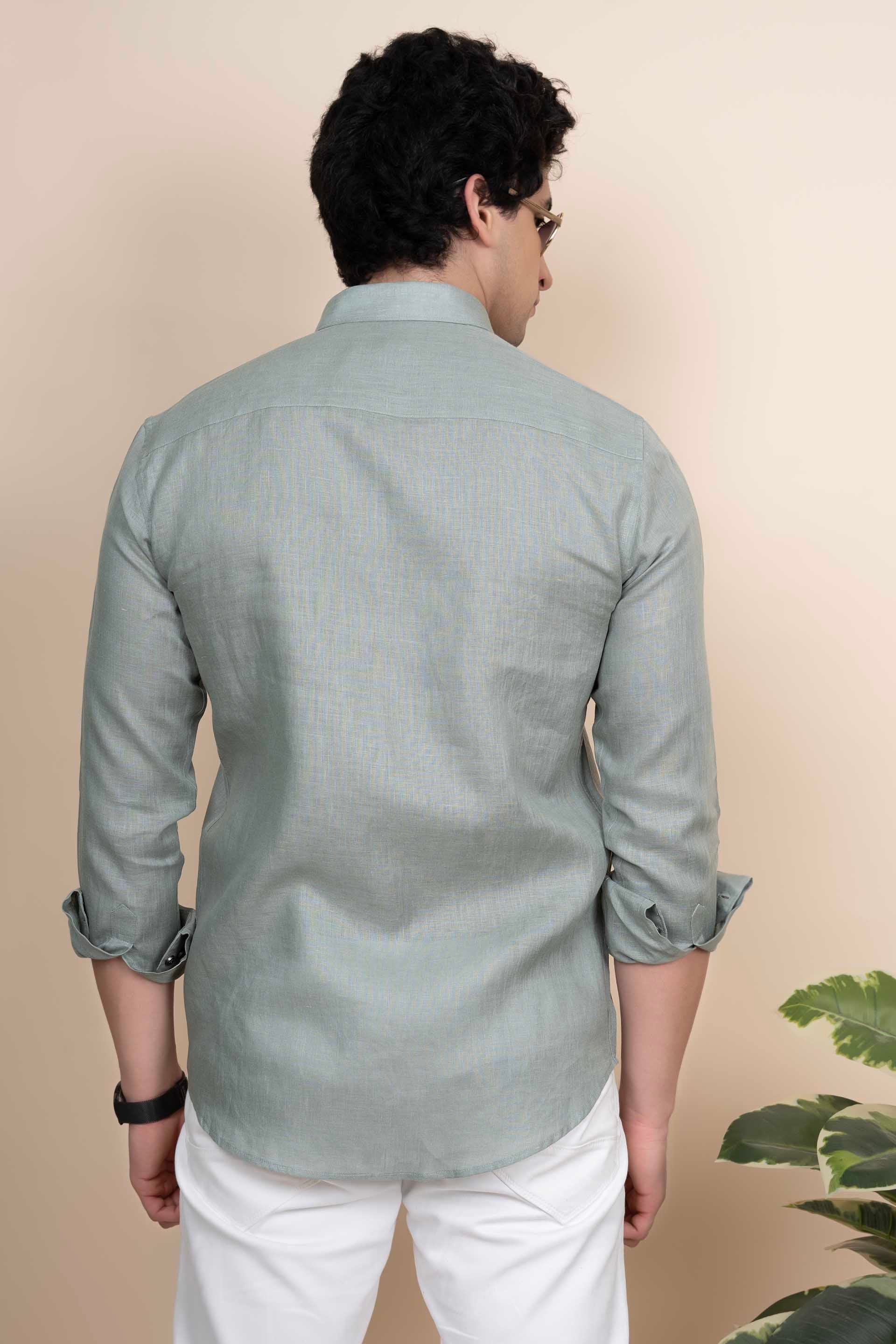 Levi Green Pure Linen Embroidery