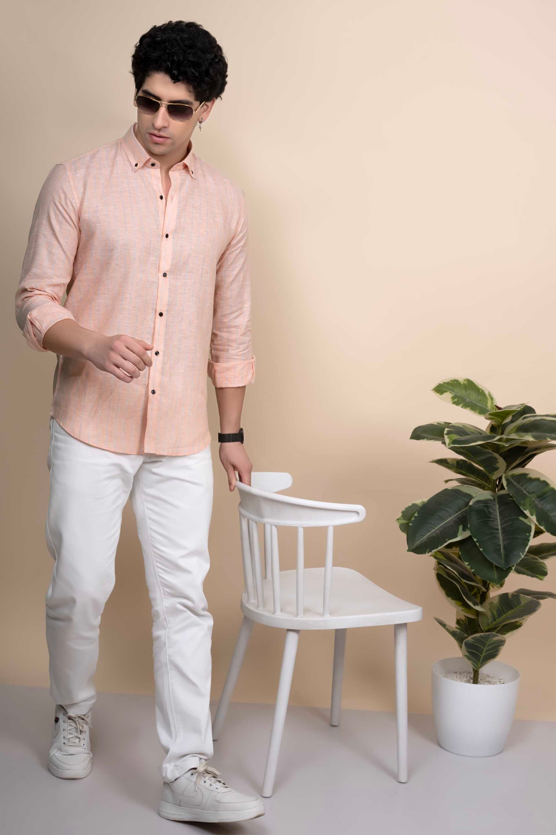 Kyle Pink Pure Linen Stripes