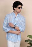 Eli Blue Pure Linen Stripes