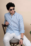 Eli Blue Pure Linen Stripes