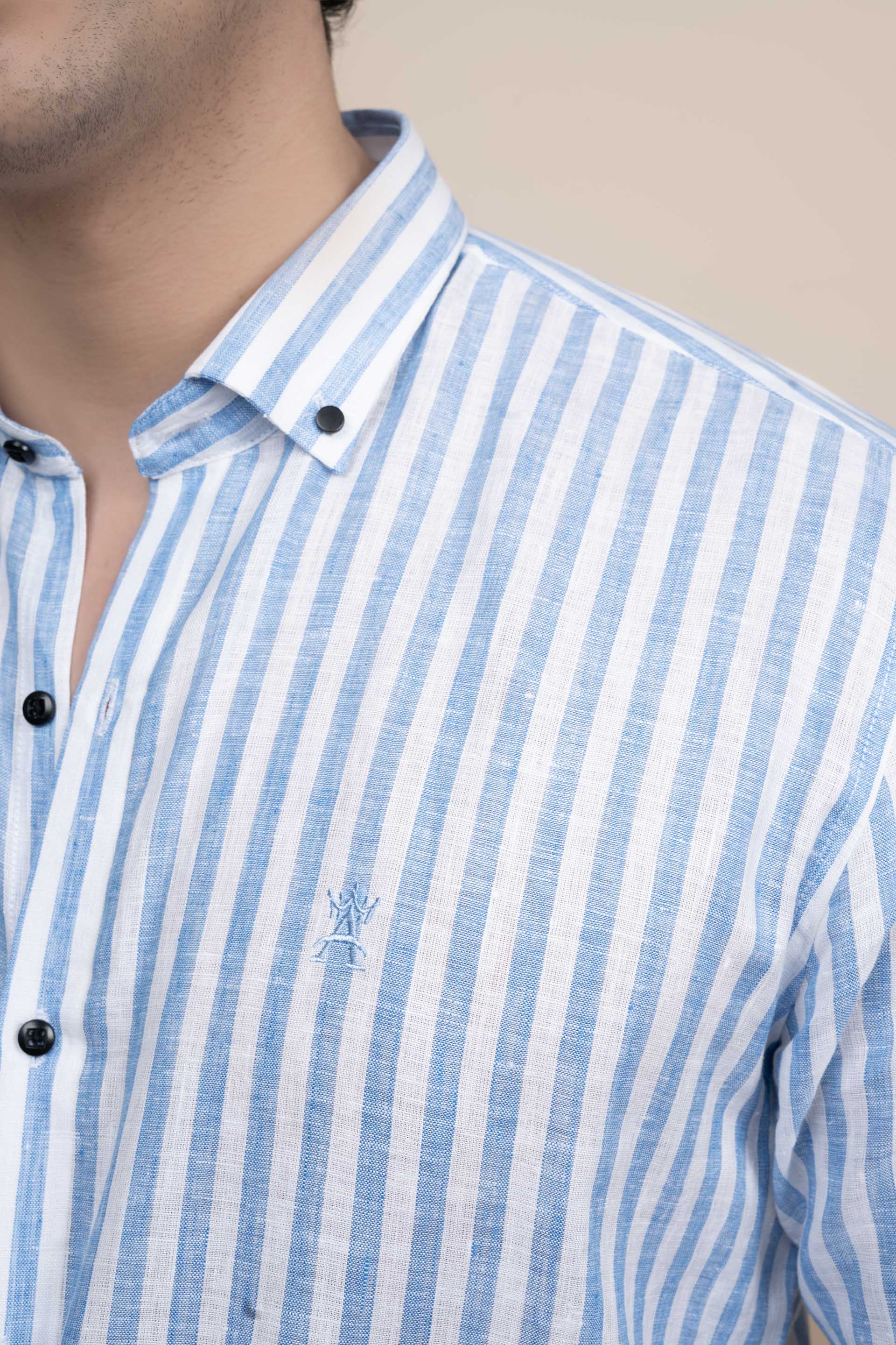 Eli Blue Pure Linen Stripes