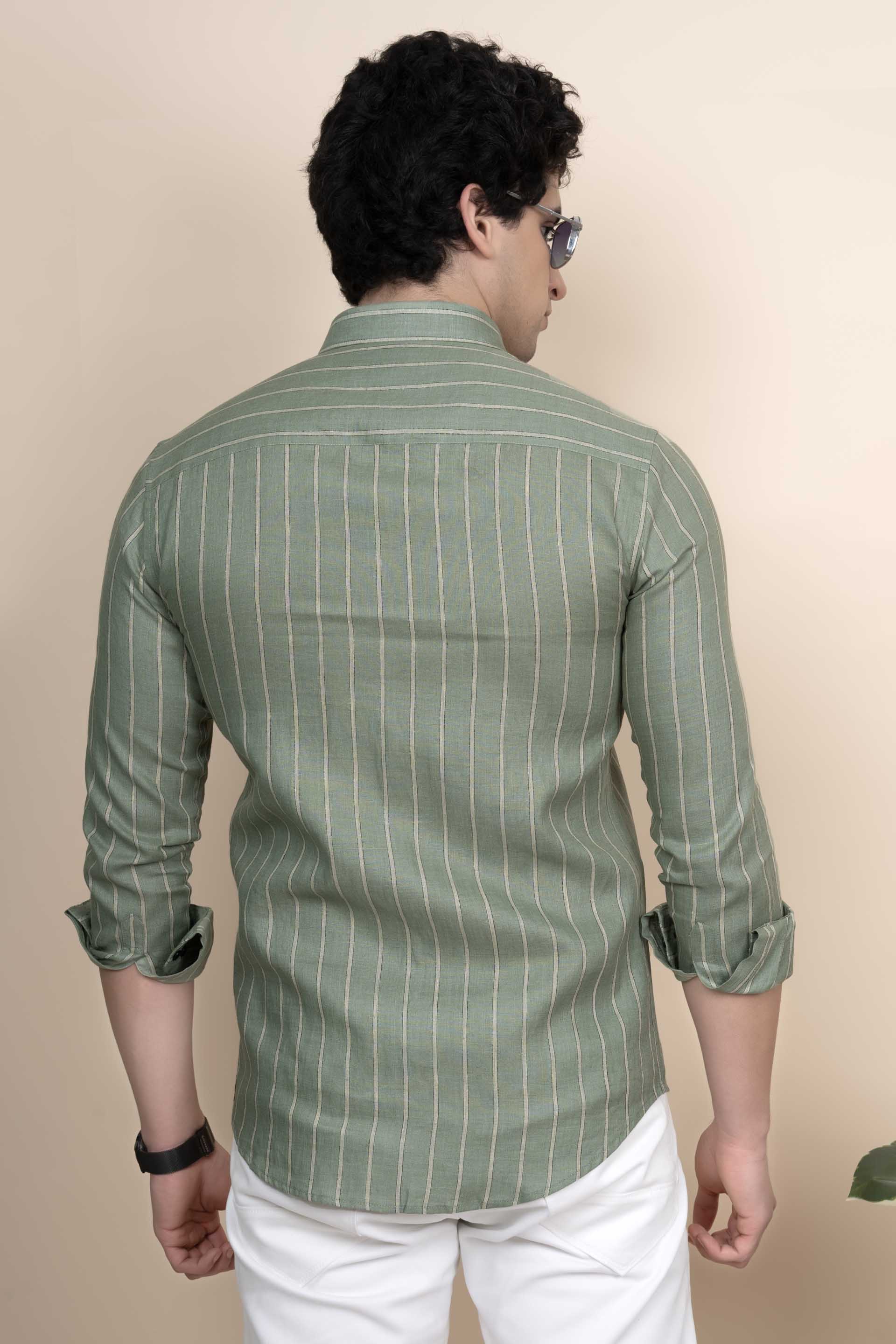 Sebastian Green Pure Linen Stripes