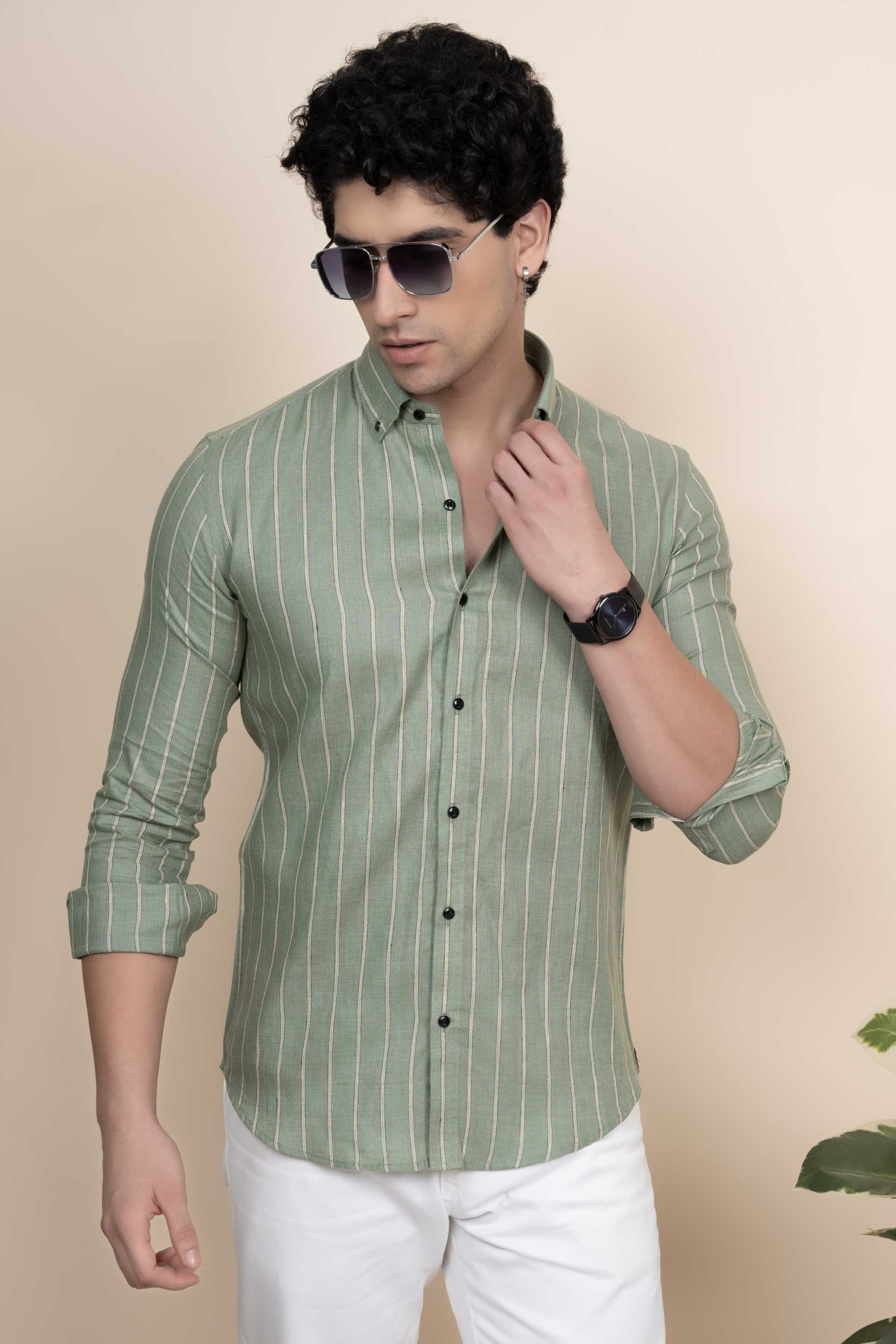 Sebastian Green Pure Linen Stripes