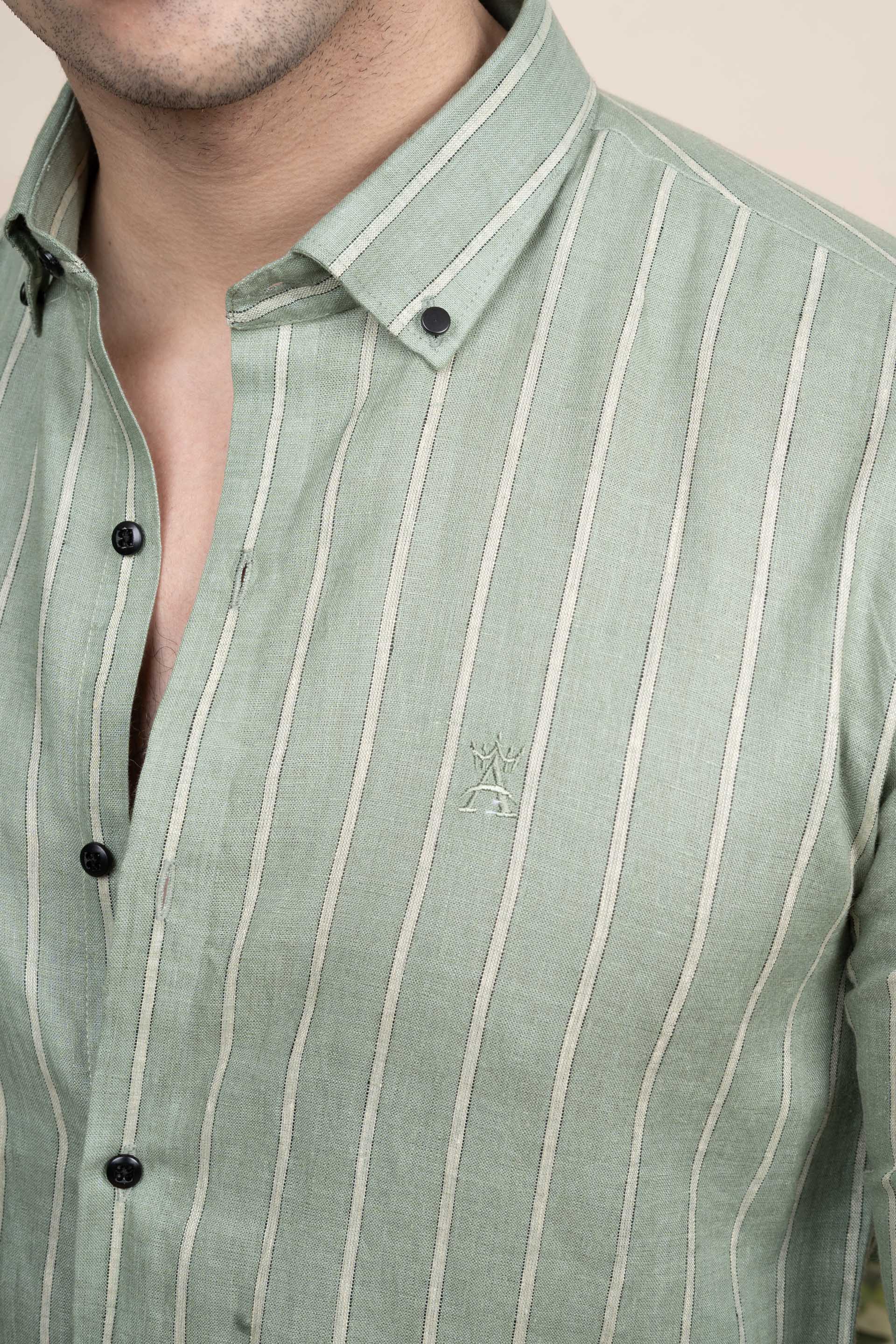 Sebastian Green Pure Linen Stripes