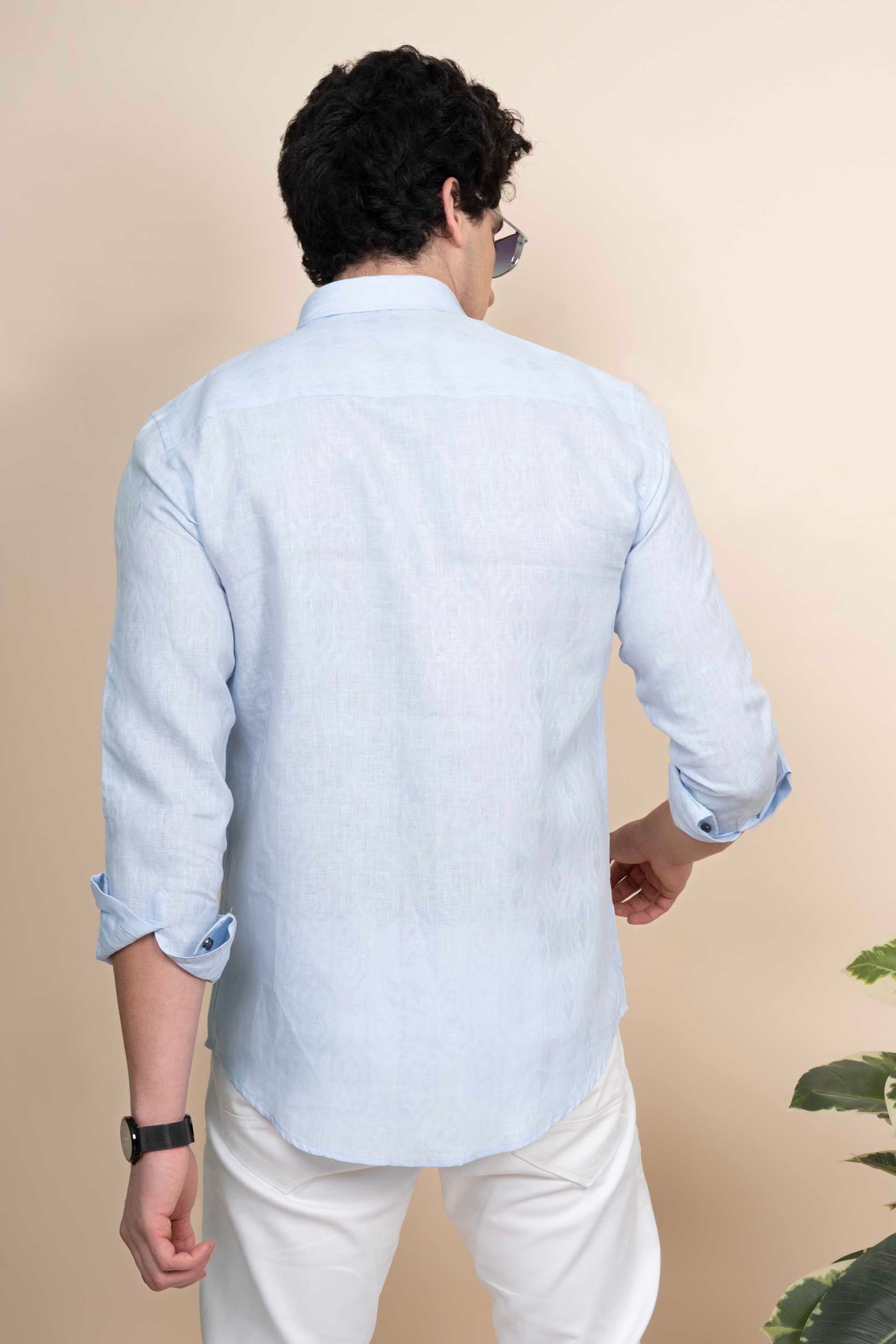 Wyatt Blue Pure Linen Jacquard