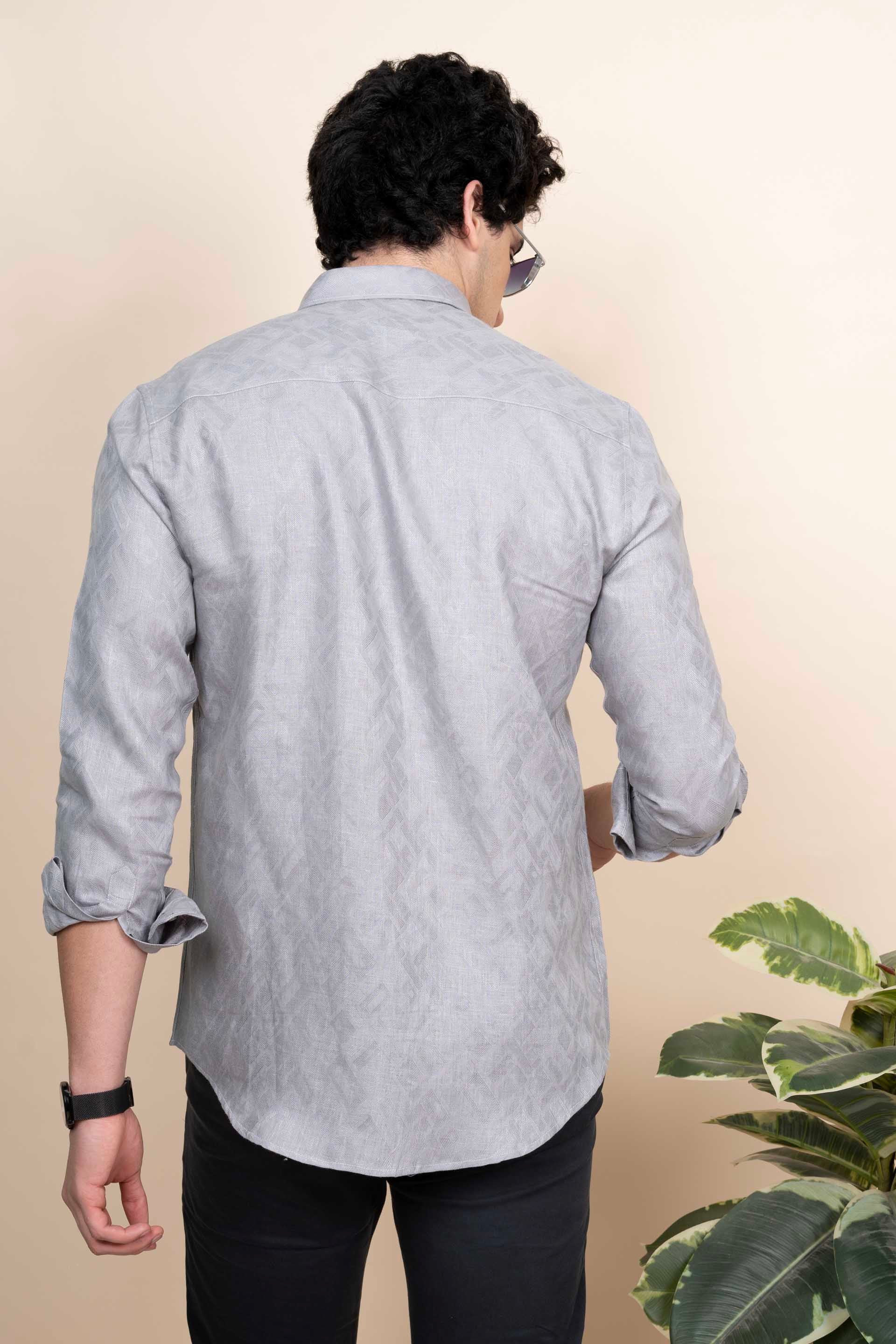 Ethan Grey Pure Linen Jacquard