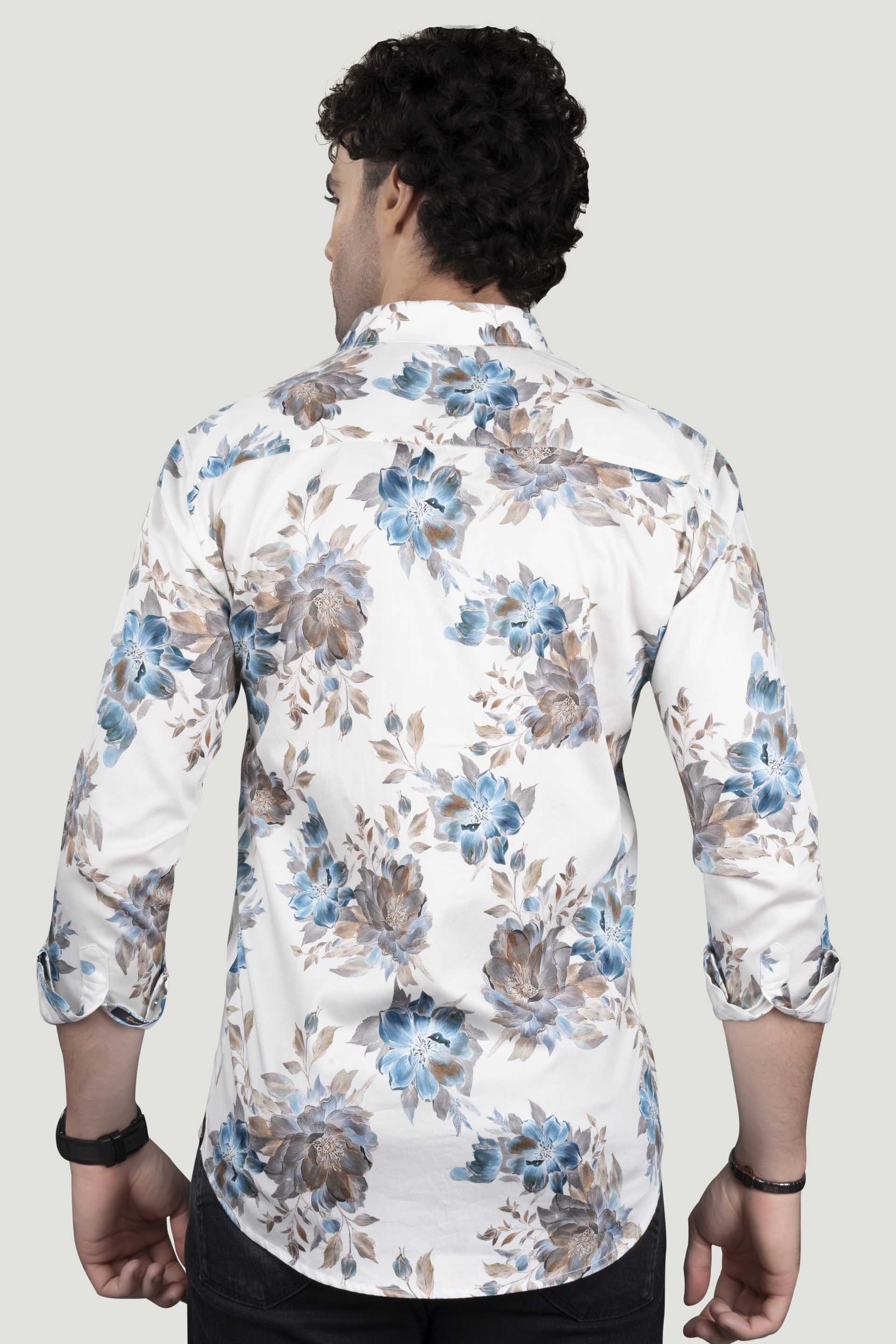 Alvian White Floral Giza Cotton Digital Print