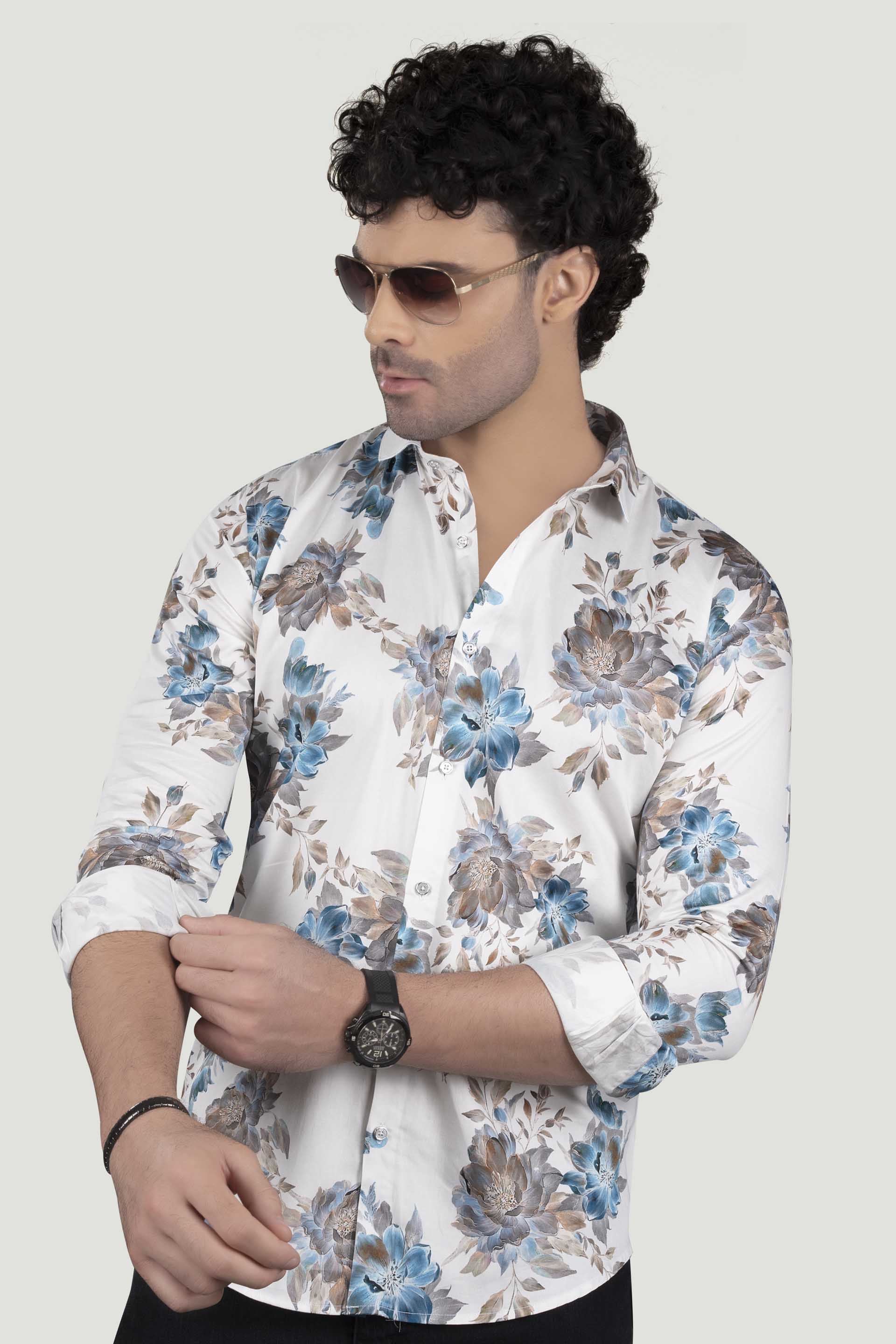 Alvian White Floral Giza Cotton Digital Print