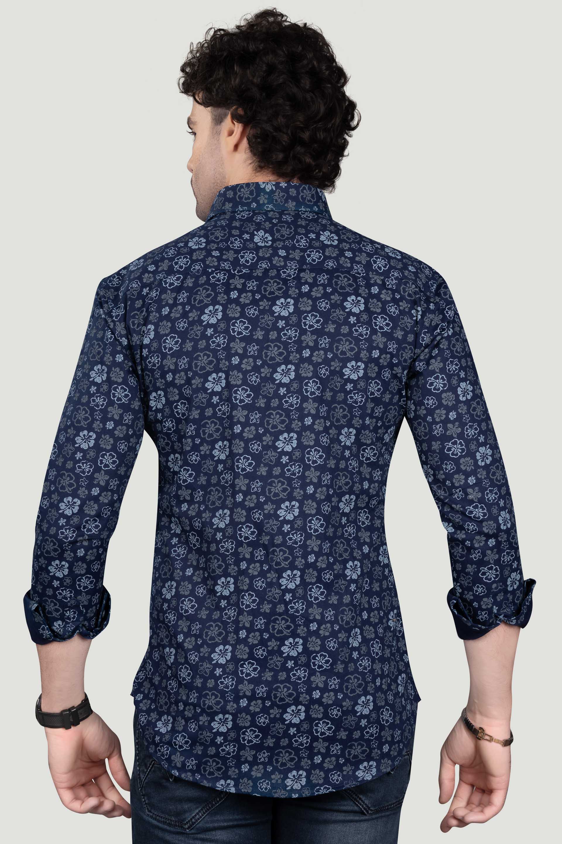 Platon Navy Blue Floral Cotton Print