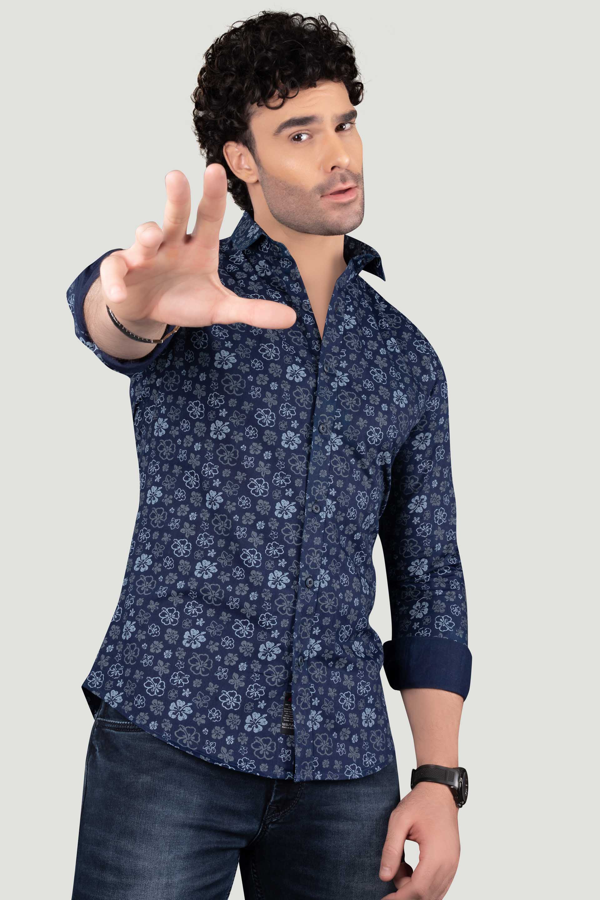 Platon Navy Blue Floral Cotton Print