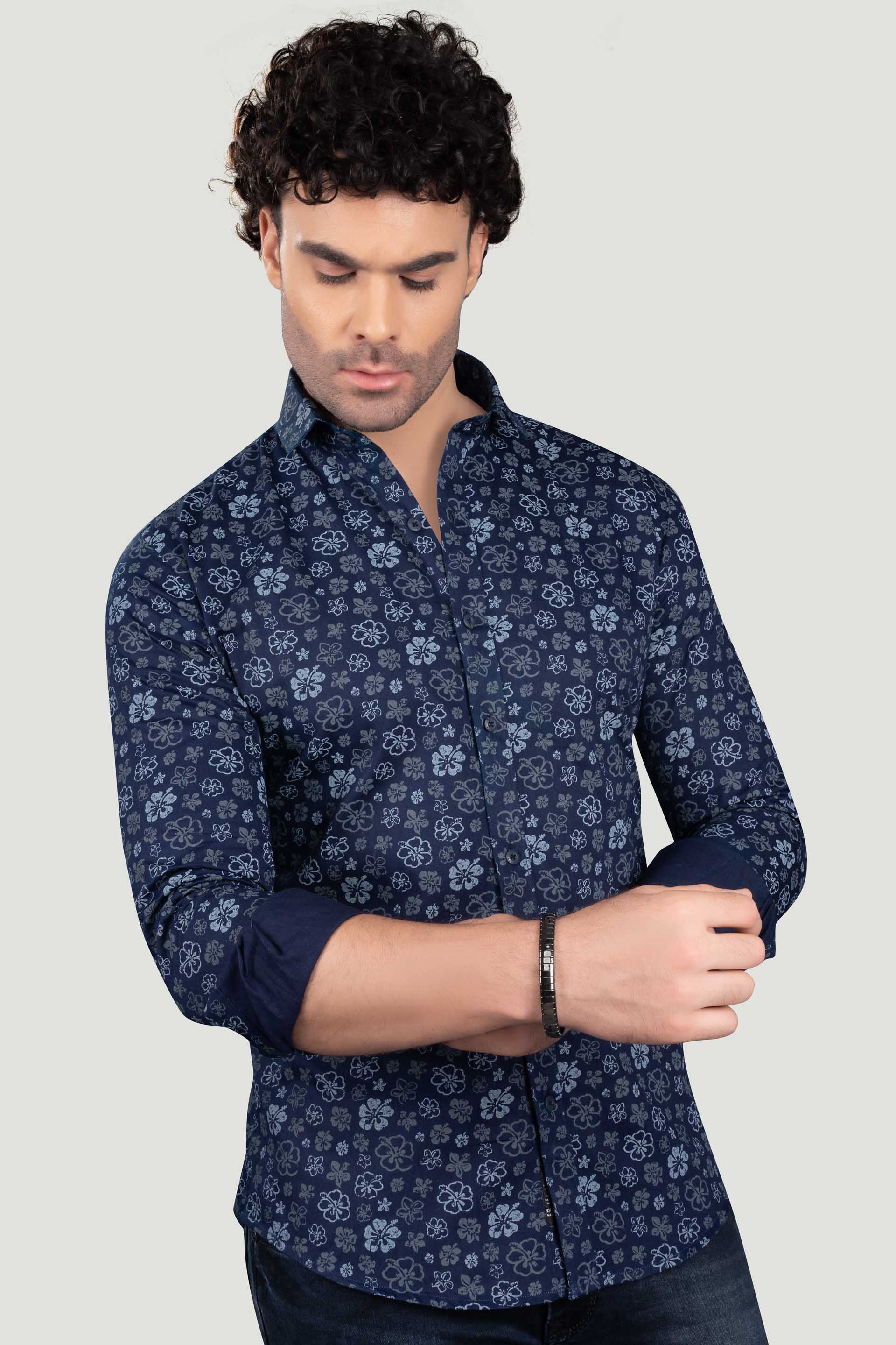 Platon Navy Blue Floral Cotton Print