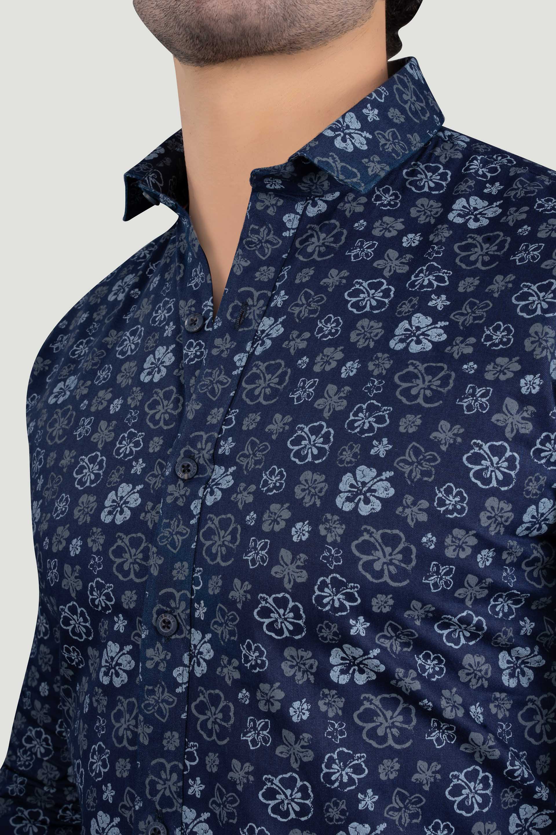 Platon Navy Blue Floral Cotton Print