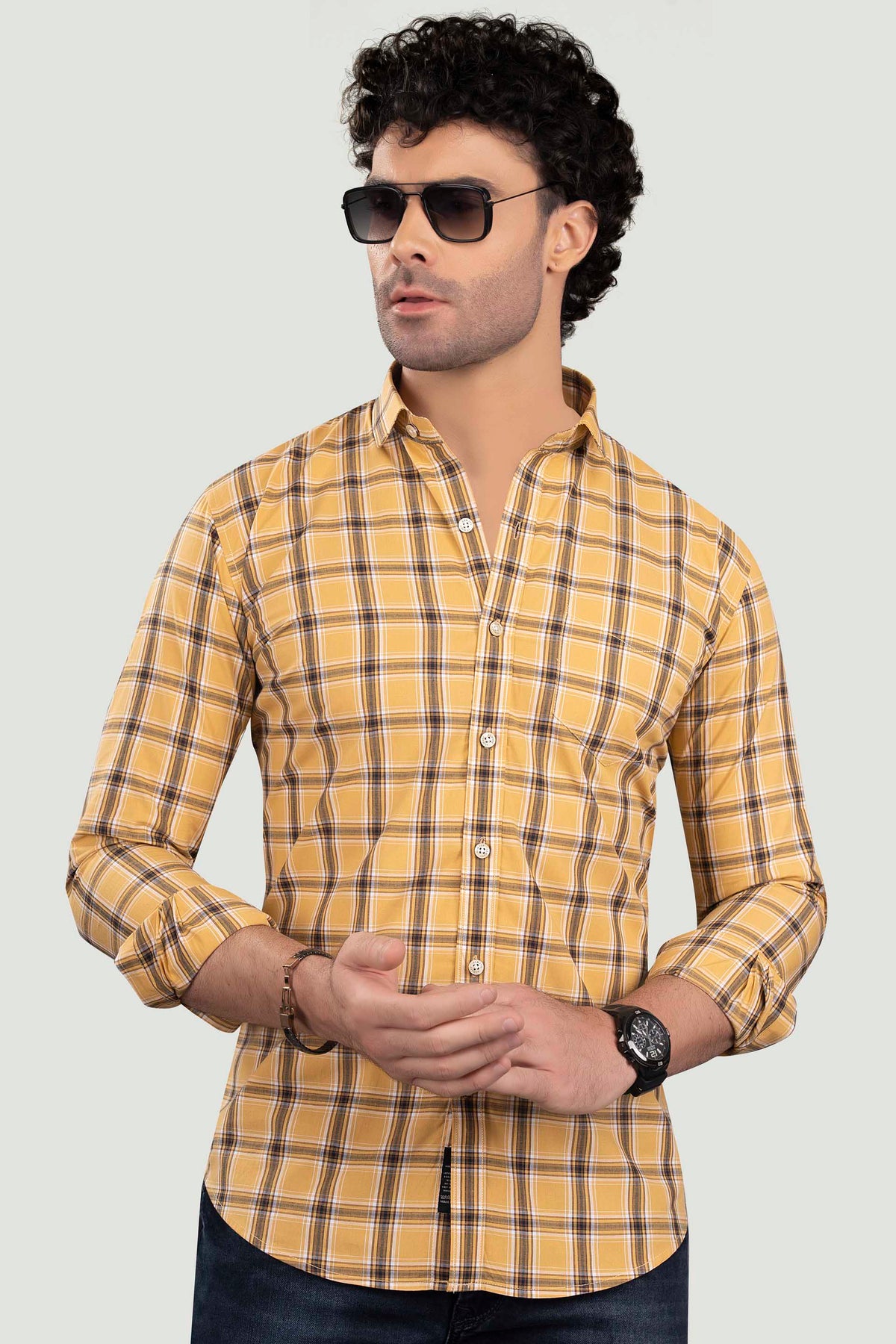 Michail Yellow Cotton Checks