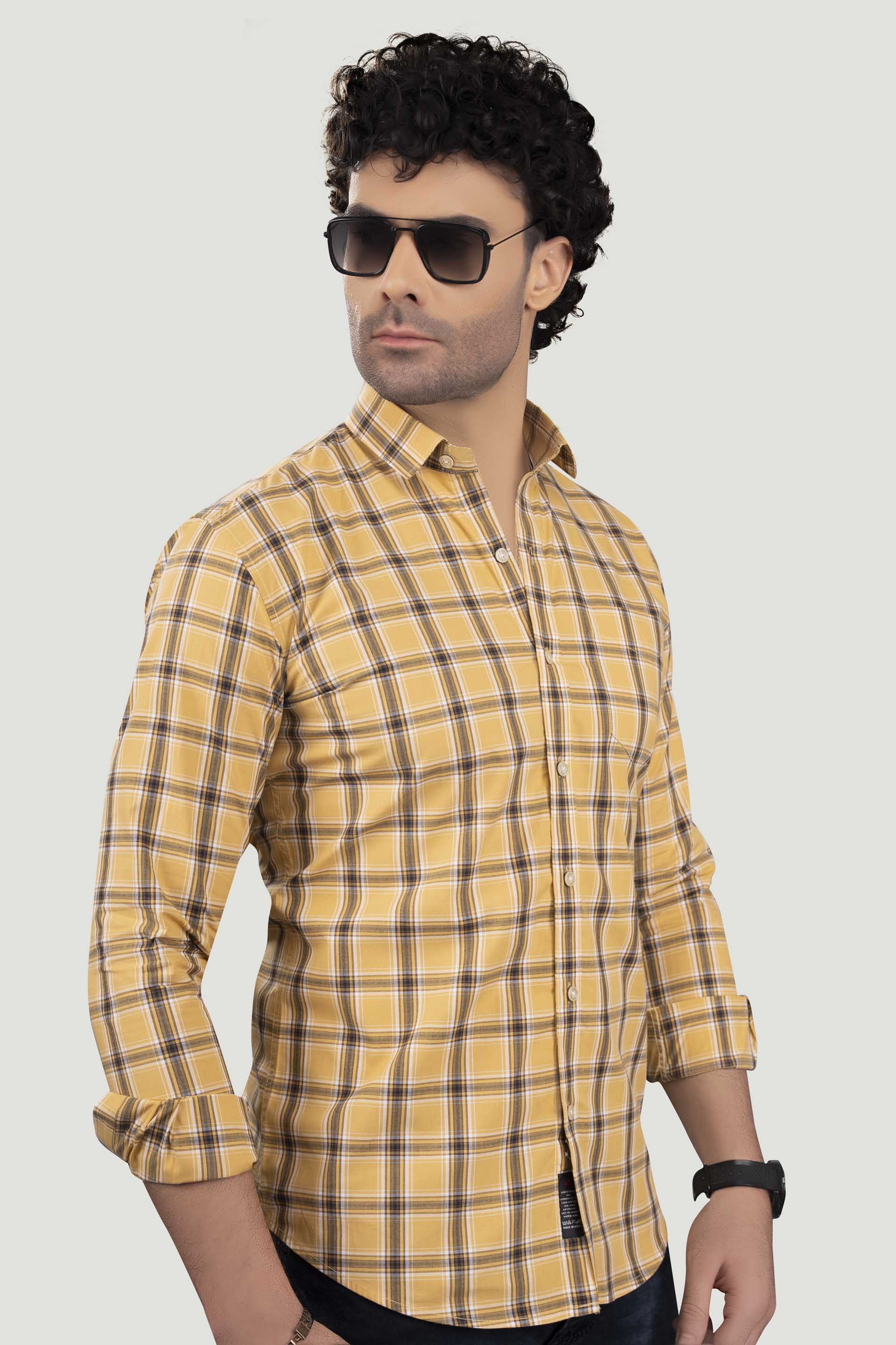 Michail Yellow Cotton Checks