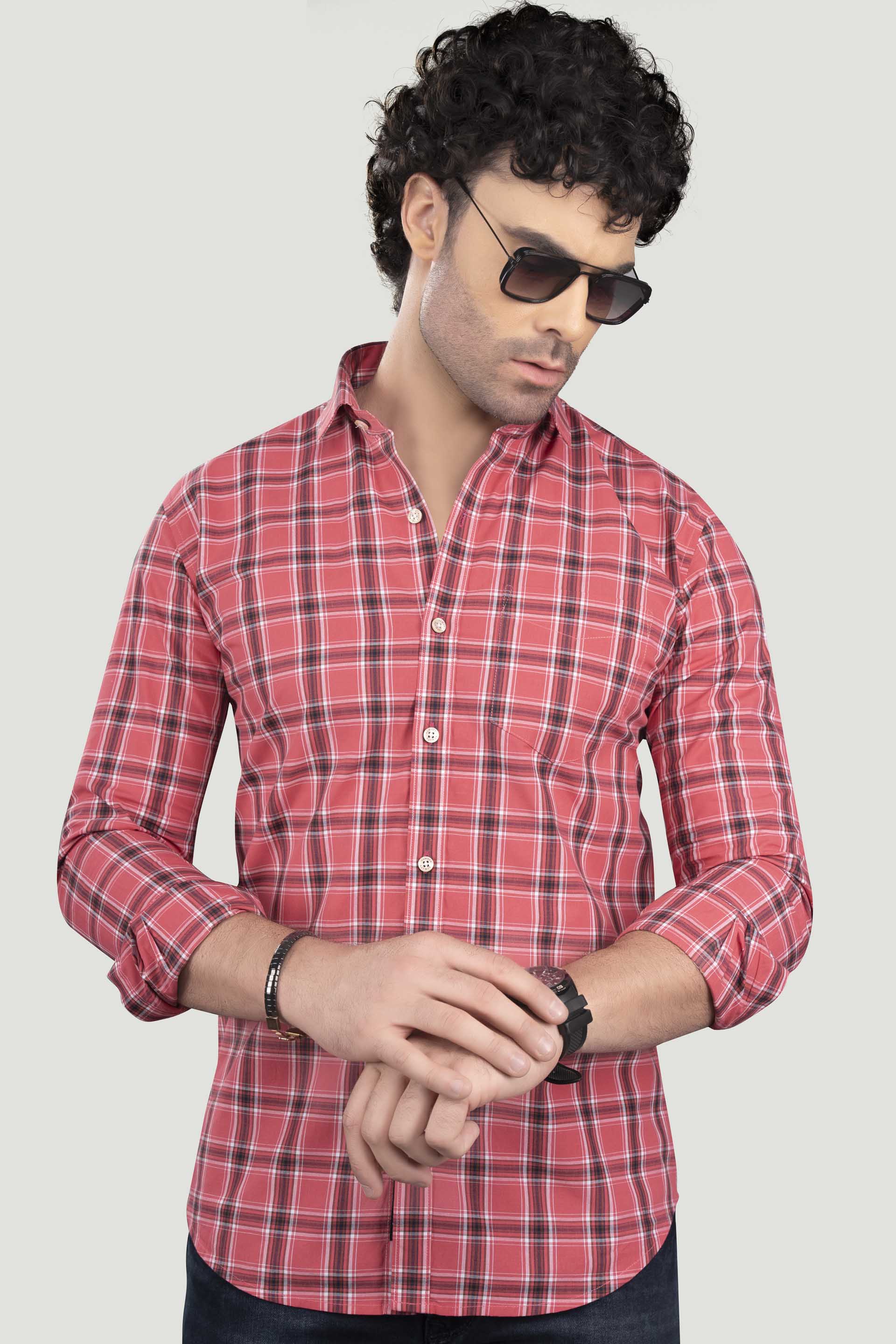 Miron Pink Cotton Check Shirt