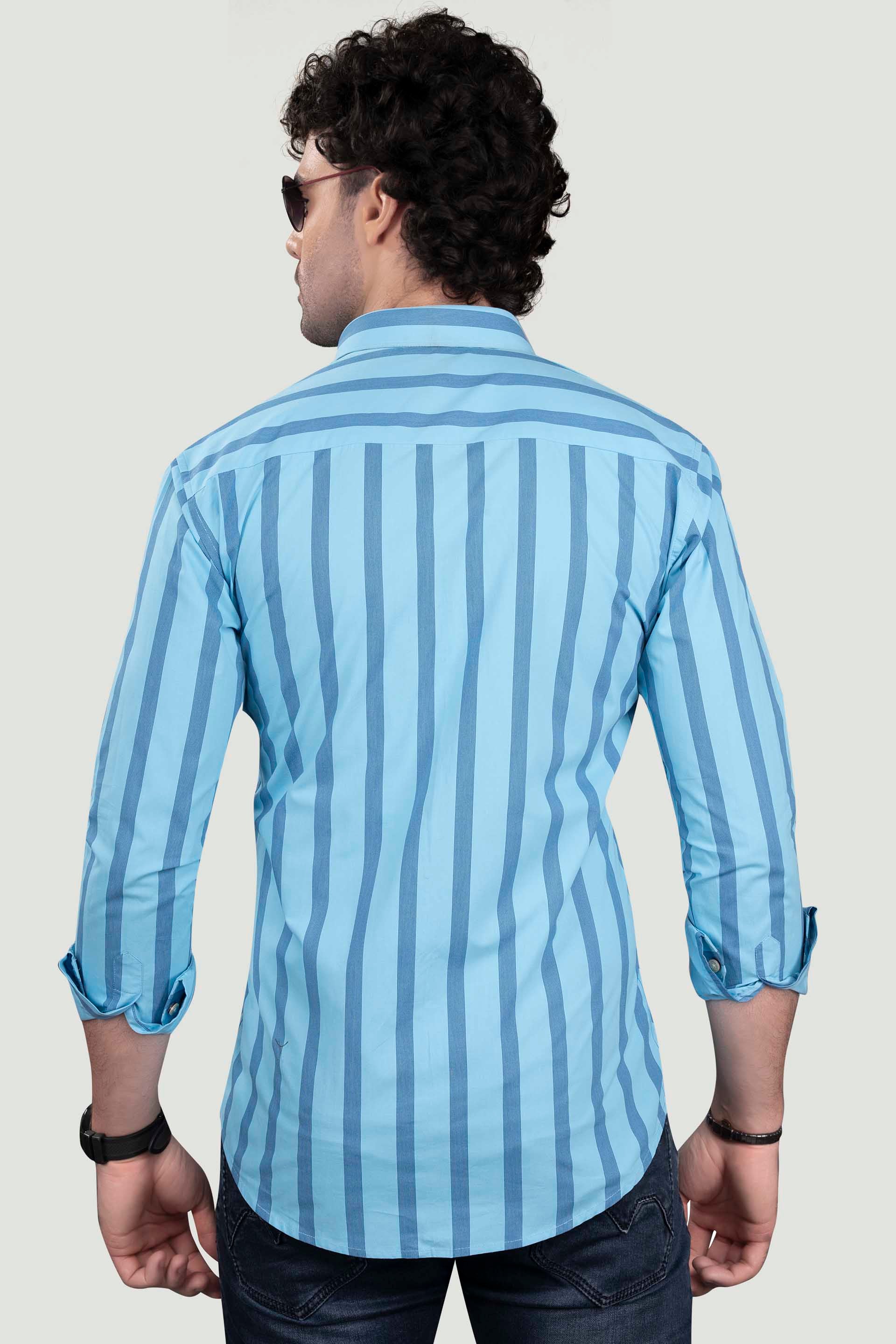 Ethan Sky Blue Cotton Stripes