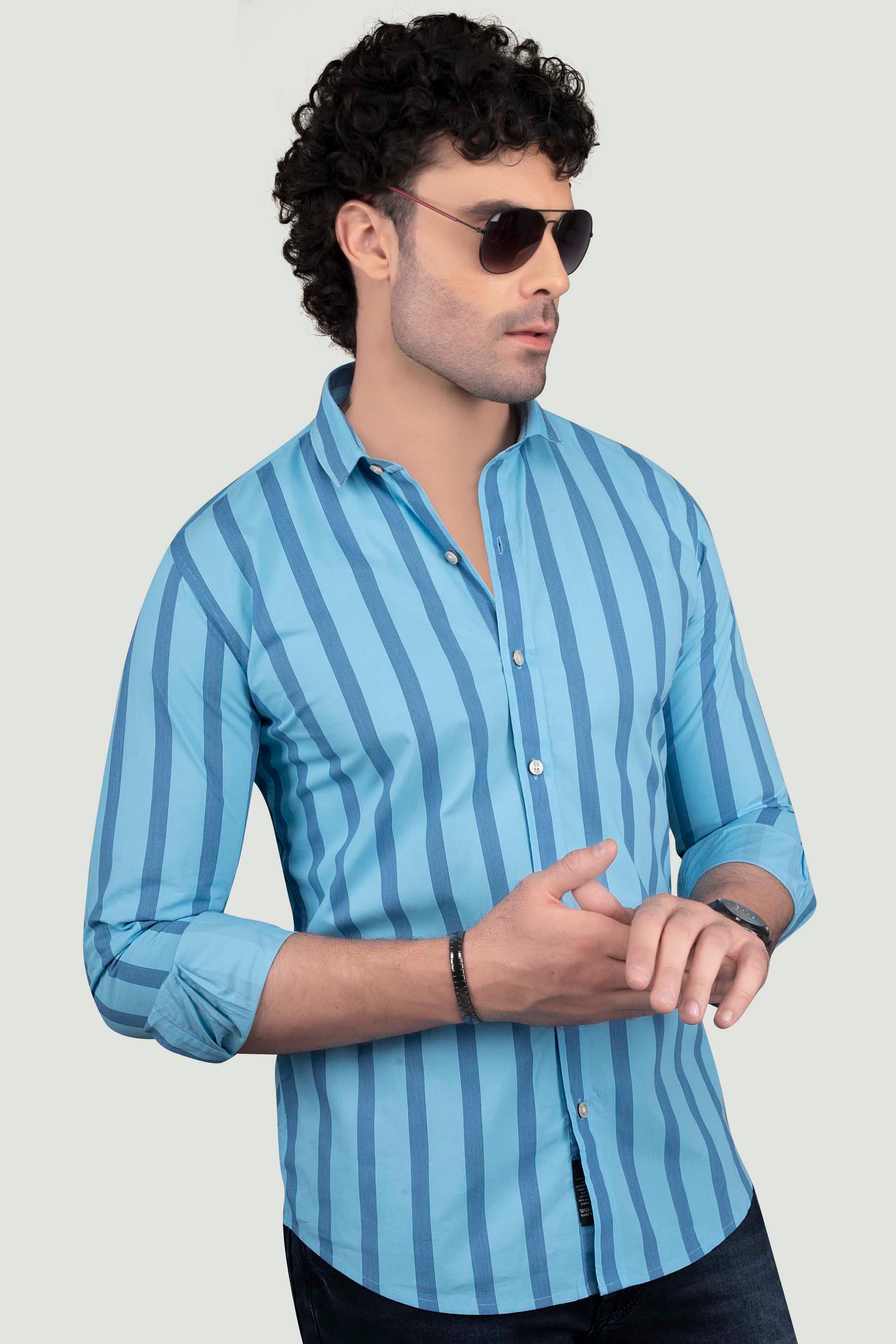 Ethan Sky Blue Cotton Stripes