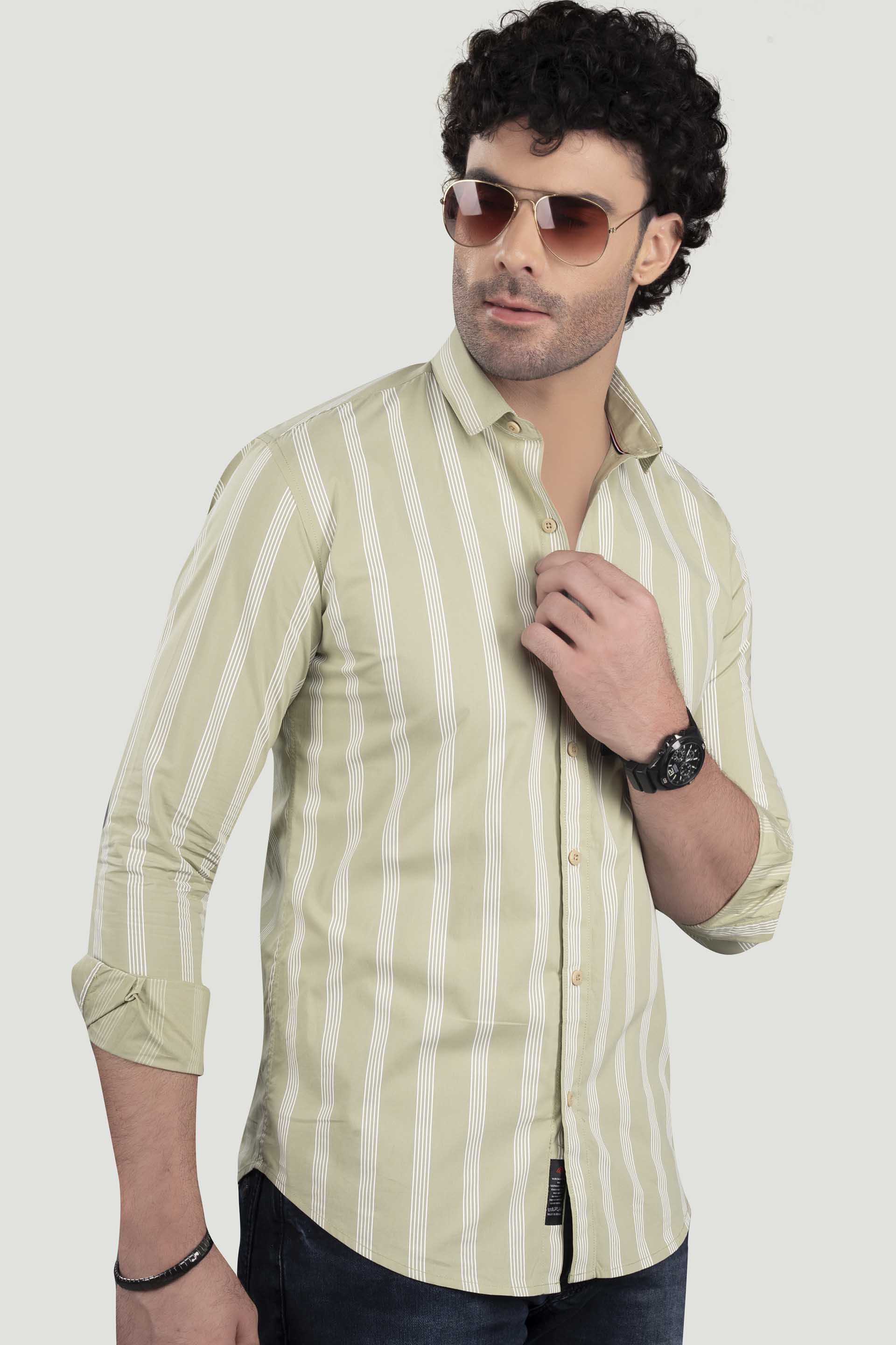 Anatol Light Green Cotton Stripe