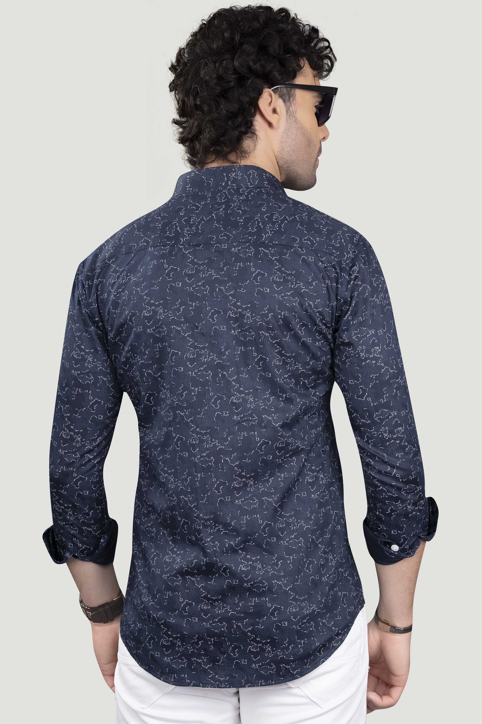 Noah Navy Blue Cotton Satin Print