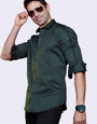EMERALD GREEN SOLID TRIM PARTY WEAR SHIRT