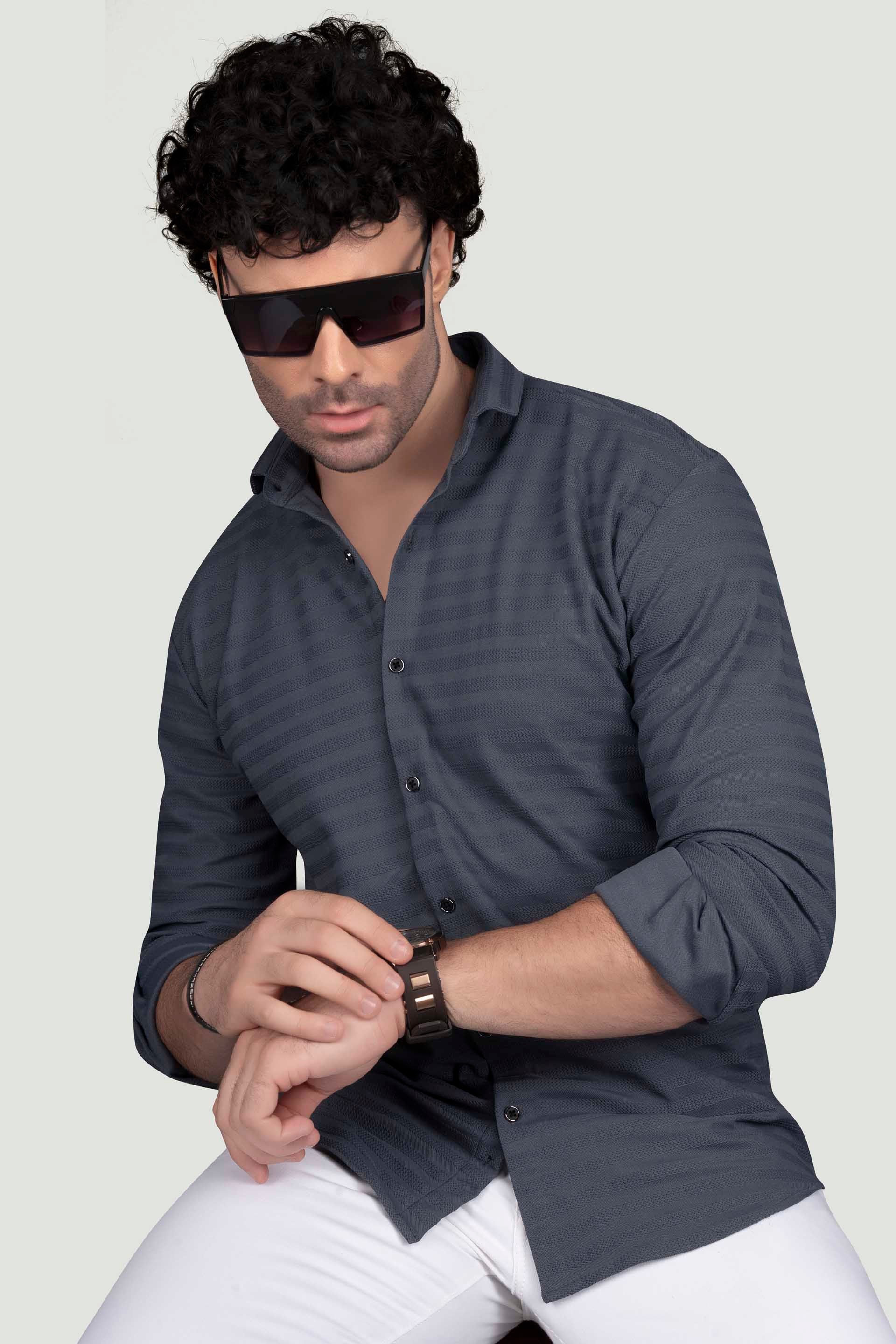 emerging-benjamin-grey-lycra-knitted-striped-shirt