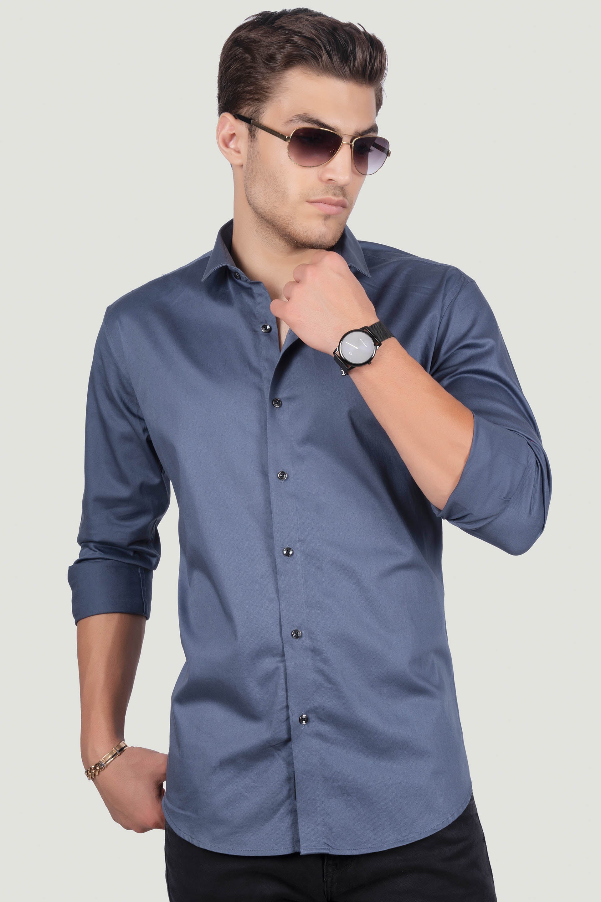 emerging-remo-blue-solid-shirt