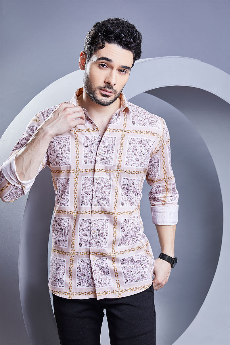 exclusive-heinrich-cream-checkered-abstract-printed-shirt