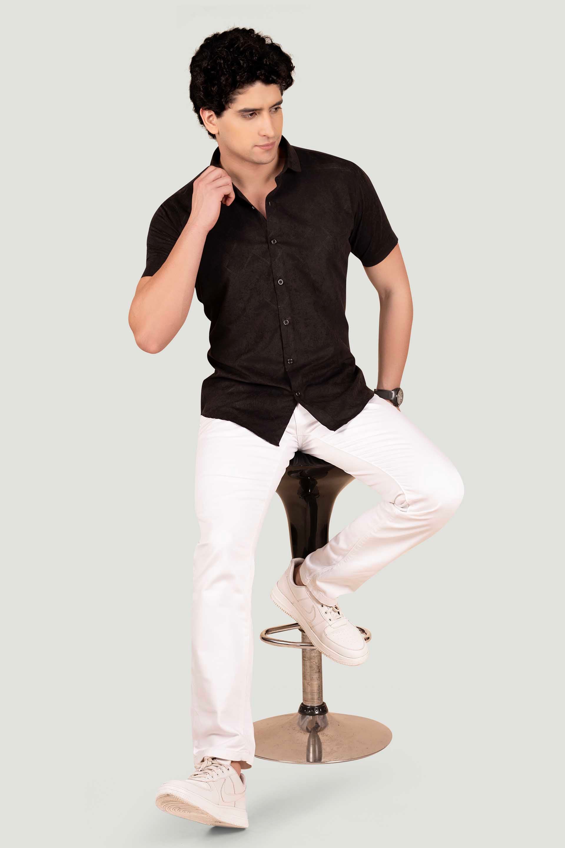 exclusive-oliver-black-textured-solid-shirt
