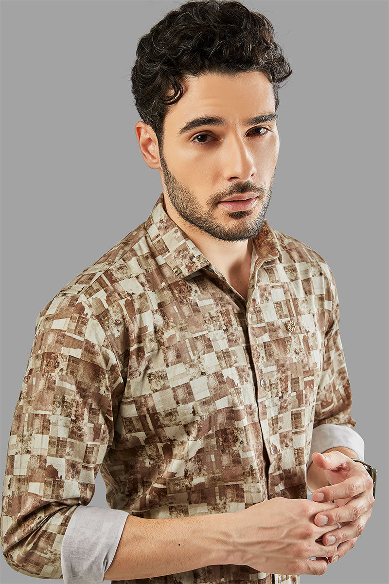 franz-cream-checkered-abstract-printed-shirt