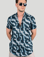 Landen Blue Viscose Print - Resort Shirt
