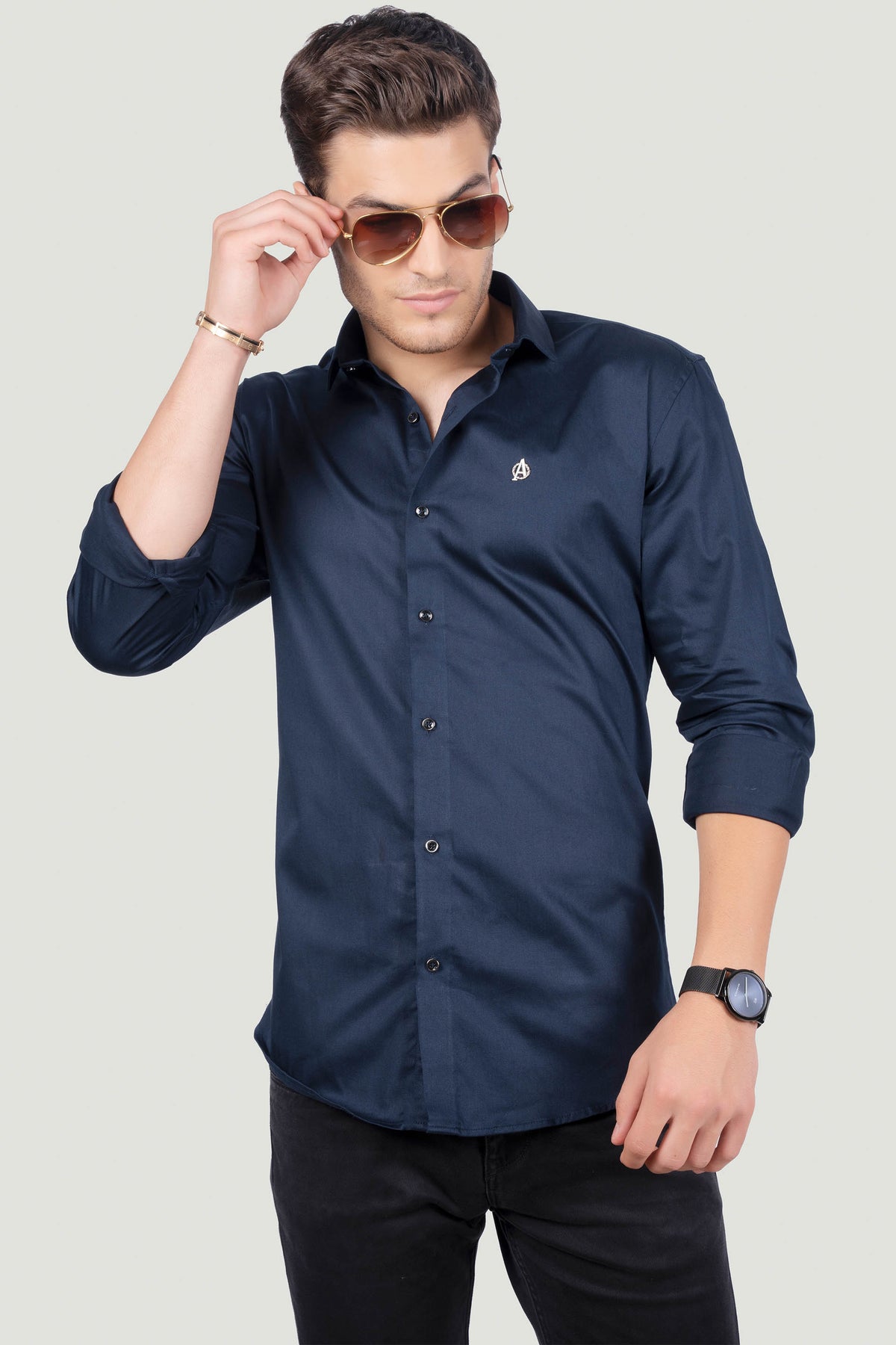 mark-navy-blue-solid-shirt
