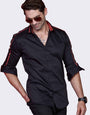 Midnight Black Solid Trim Party Wear Shirt