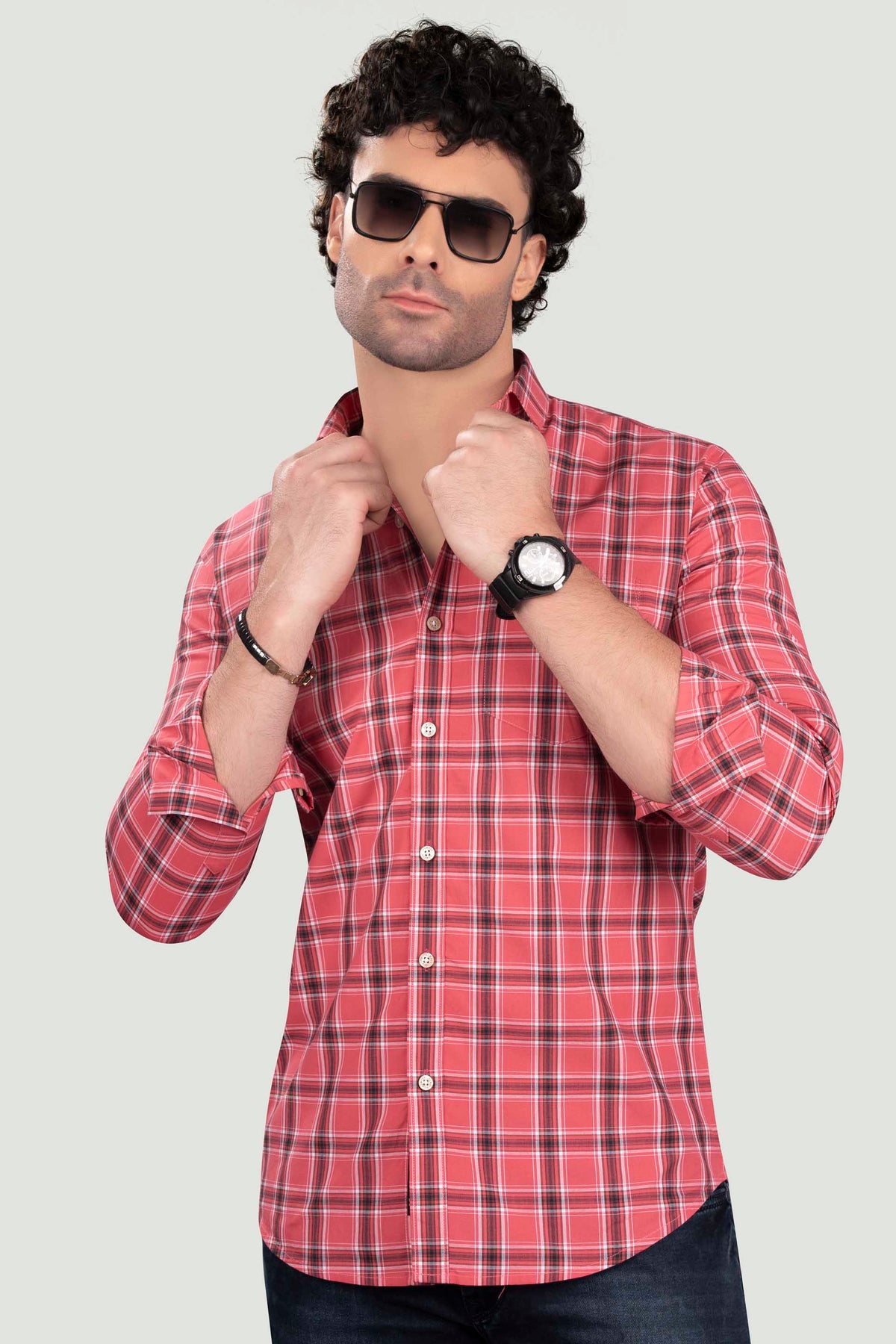 miron-pink-cotton-check-shirt