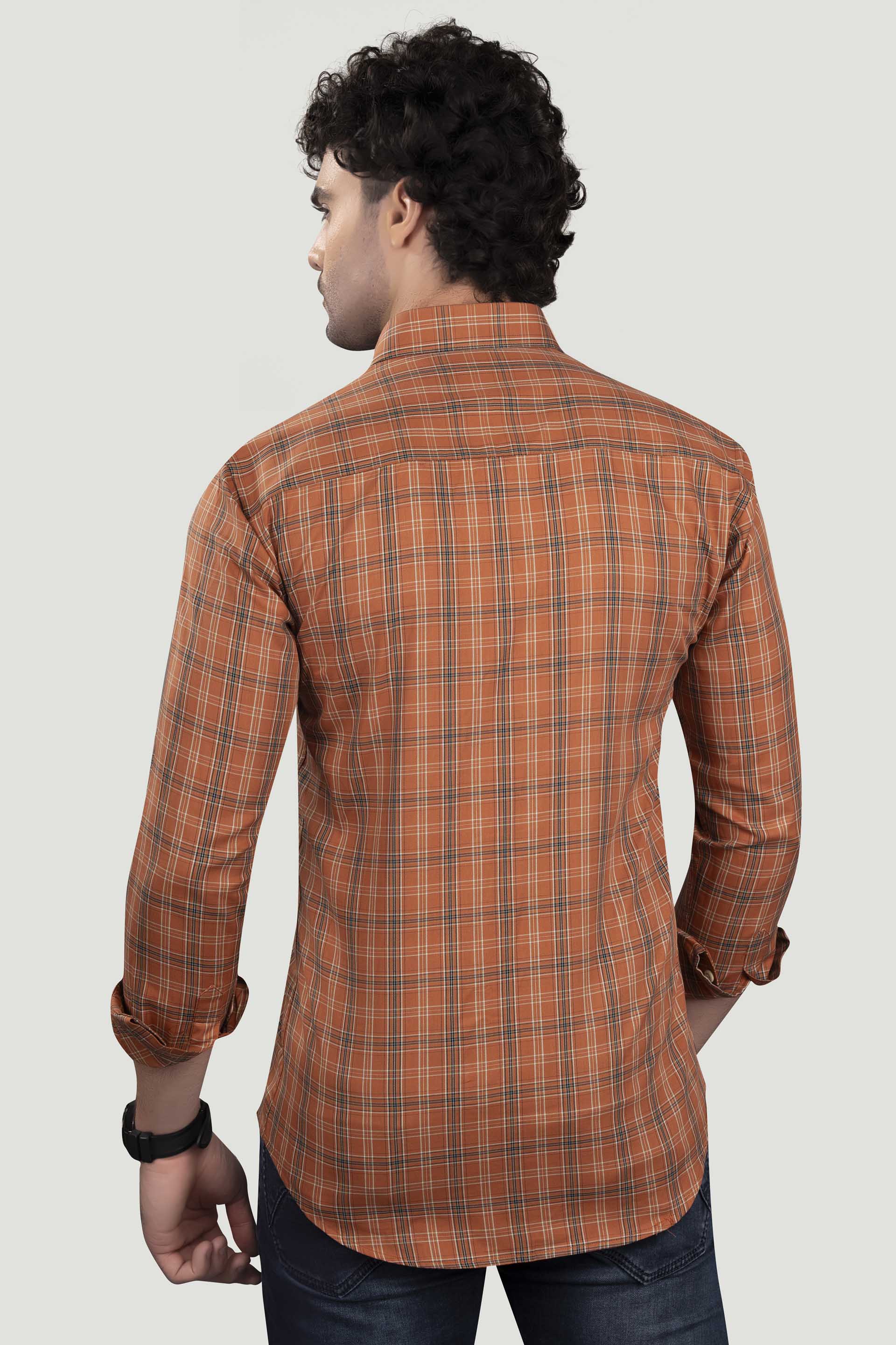 radiant-tokyo-orange-cotton-check-shirt