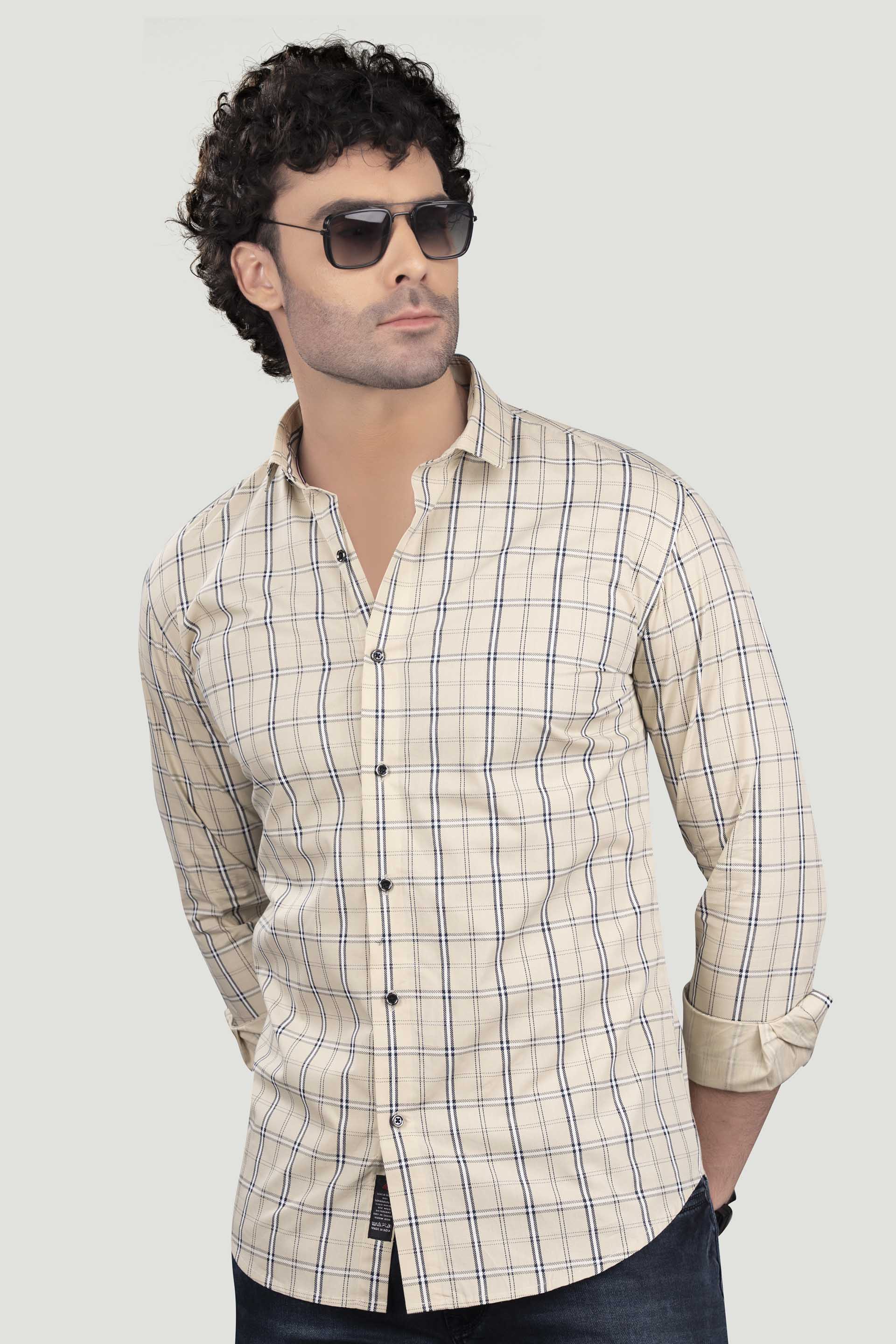 reasonable-avram-cream-cotton-check-shirt