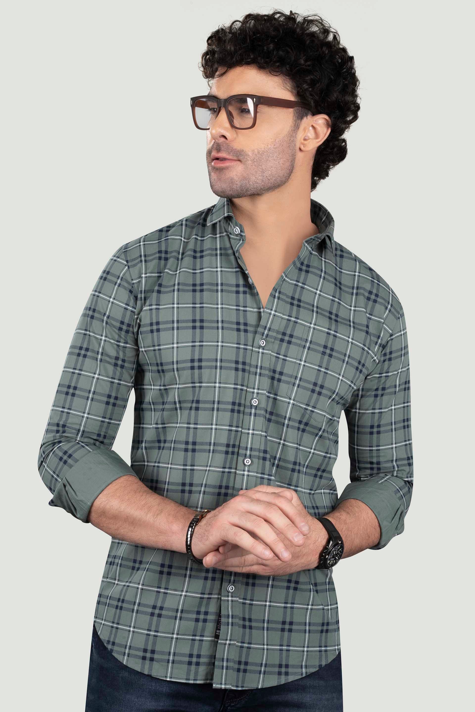 reasonable-gleb-light-green-cotton-check-shirt